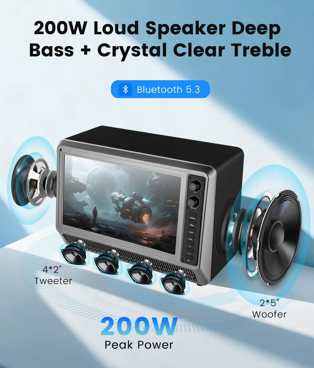 Feihe 15.6â Small Smart TV Built-in Bluetooth Speaker System, 200W Peak Power, 1080P FHD Smart Television with Wi-Fi/HDMI/USB/AUX for Home Entertainment & Camping