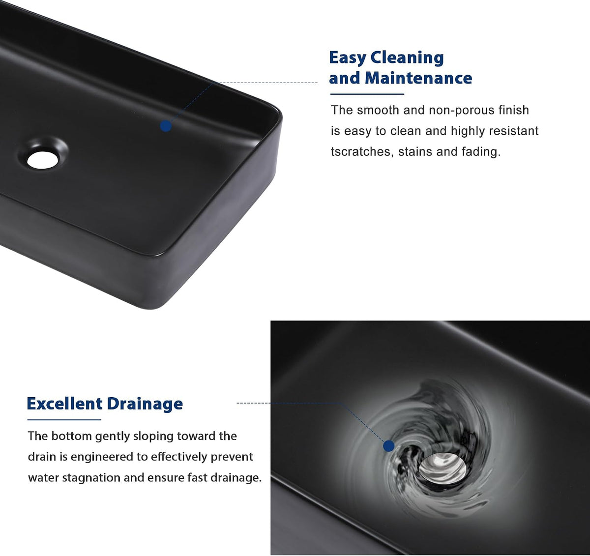 Sarlai Black Vessel Sink Rectangular - 24"x14" Modern Bathroom Vessel Sink Rectangle Above Counter Black Ceramic Porcelain Lavatory Vanity Sink Art Basin