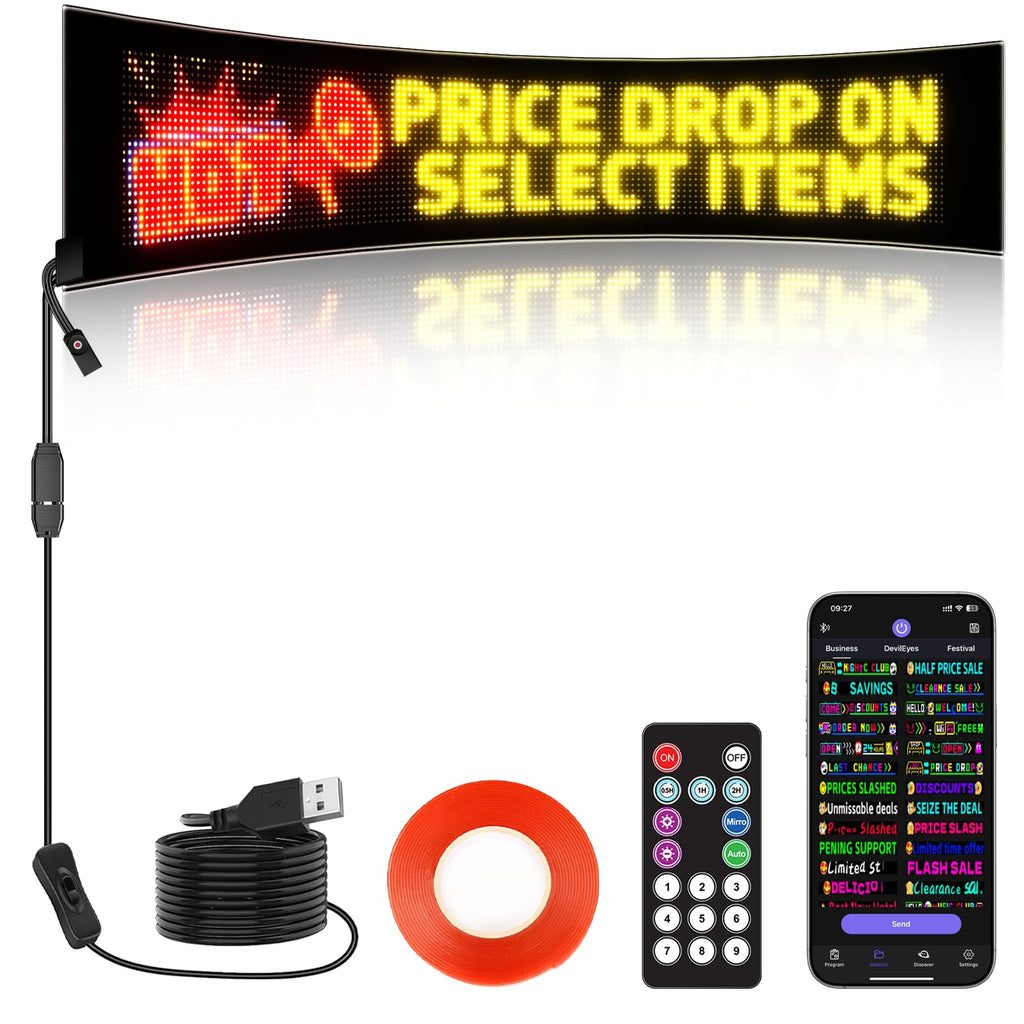 KJOY Bright Large Programmable LED Sign, 77''x8'' Flexible Scrolling LED Sign, Bluetooth App Control Custom Text Digital LED Display for Store, Schools, coffee, shop, Hotel