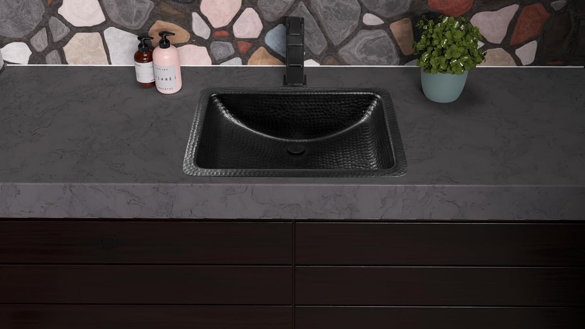 Monarch Abode Bathroom Sink â 21-Inch Venitian Dual Mount Undermount or Drop In Bathroom Sinks, Bathrooms Hand Hammered Matte Black Aluminum Vanity Sink for Countertop, Powder Room, Bath, or Restroom