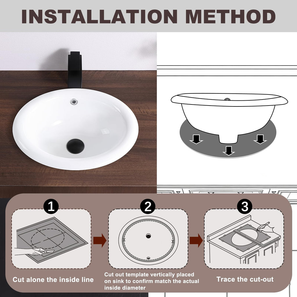 Small Bathroom Vessel Sink 16.7'' x 12.6'' Semi Recessed Bathroom Sink Rectangular Drop-in Vanity Sink with Overflow White Ceramic Modern Art Basin
