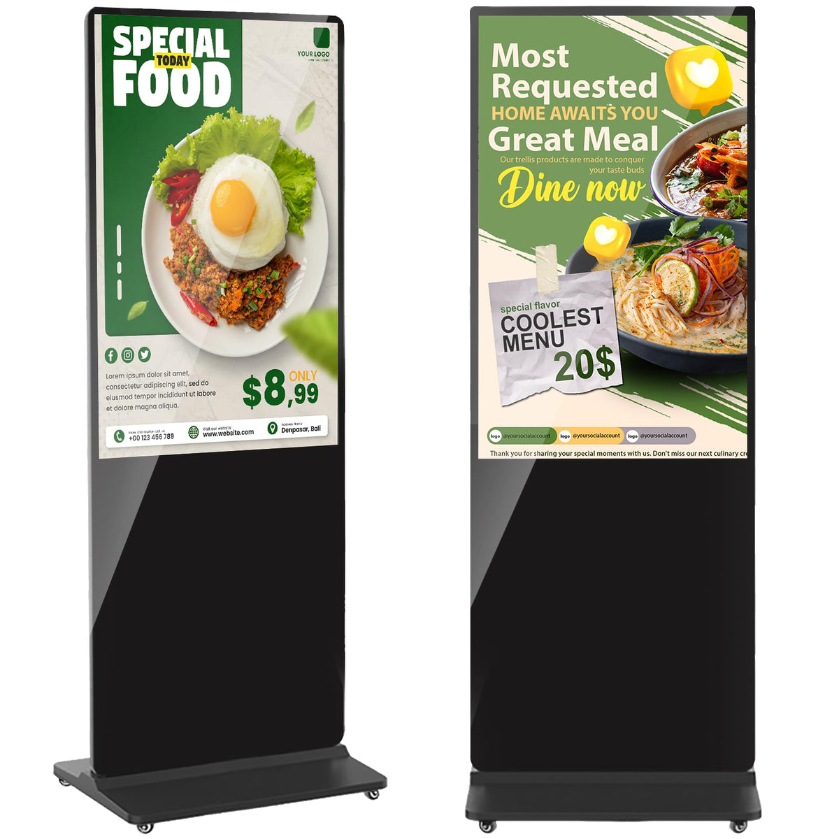 32 inch Indoor Digital Signage LCD Screen IPS Floor Standing Digital Kiosks Interactive Displays with WiFi HDMI/USB Input Auto AD Player, Android OS Black