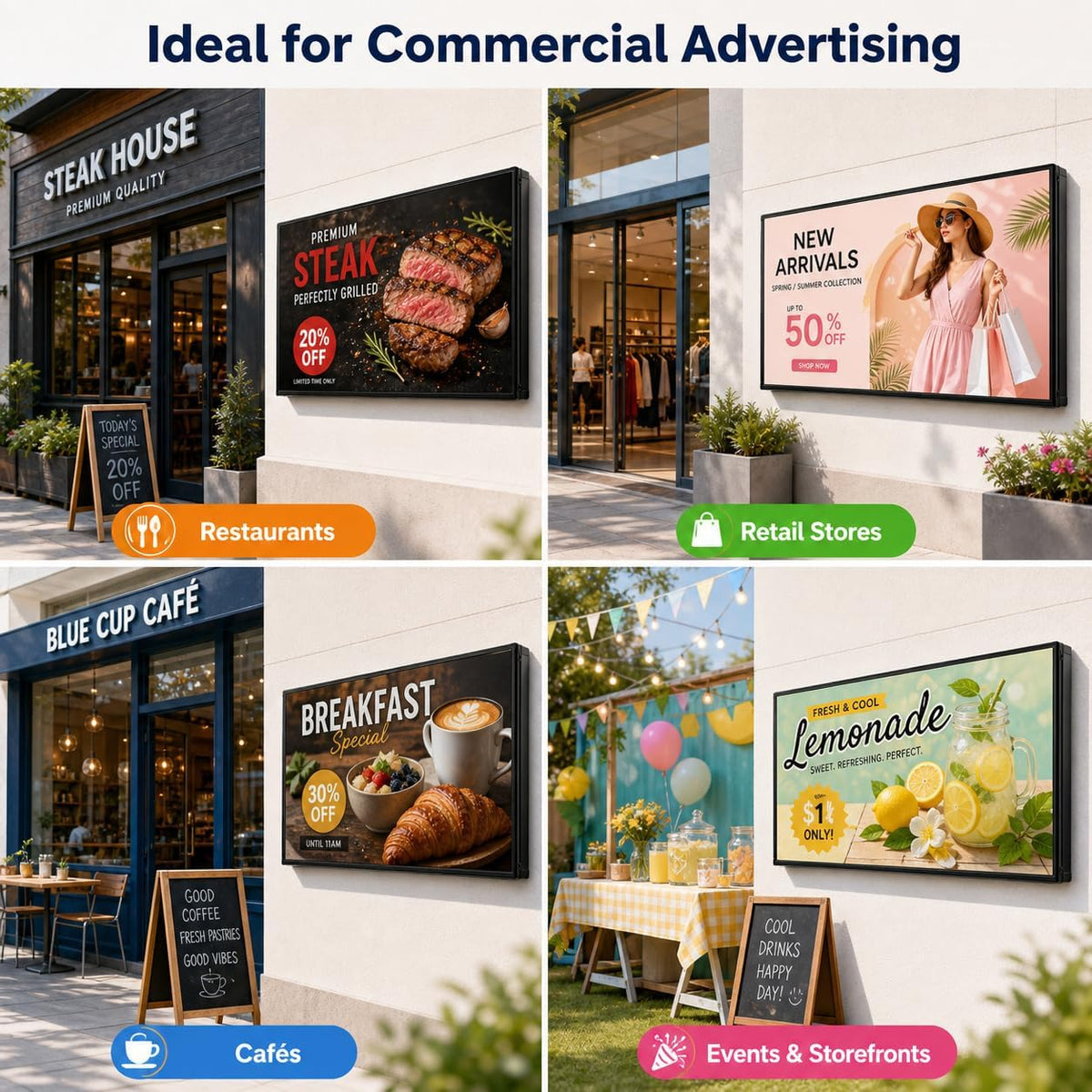 CX P5 Outdoor LED Sign 65" x 34", Full Color Programmable LED Display, IP65 Waterproof High-Brightness Digital Sign with WiFi & USB Control, Scrolling Text Image Video Message Board for Business Advertising
