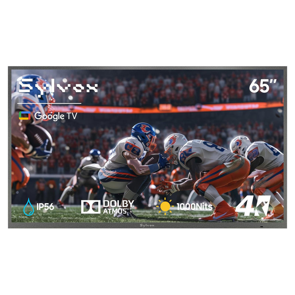 SYLVOX 65'' Outdoor TV, Premium Ultra-Narrow Bezel, IP56 Weatherproof, 1,000-Nit 4K UHD Anti-Glare Screen, Smart Google TV, All-Metal Durable Outdoor TV for Deck, Patio, Partial Sun (Frameless, 2026)