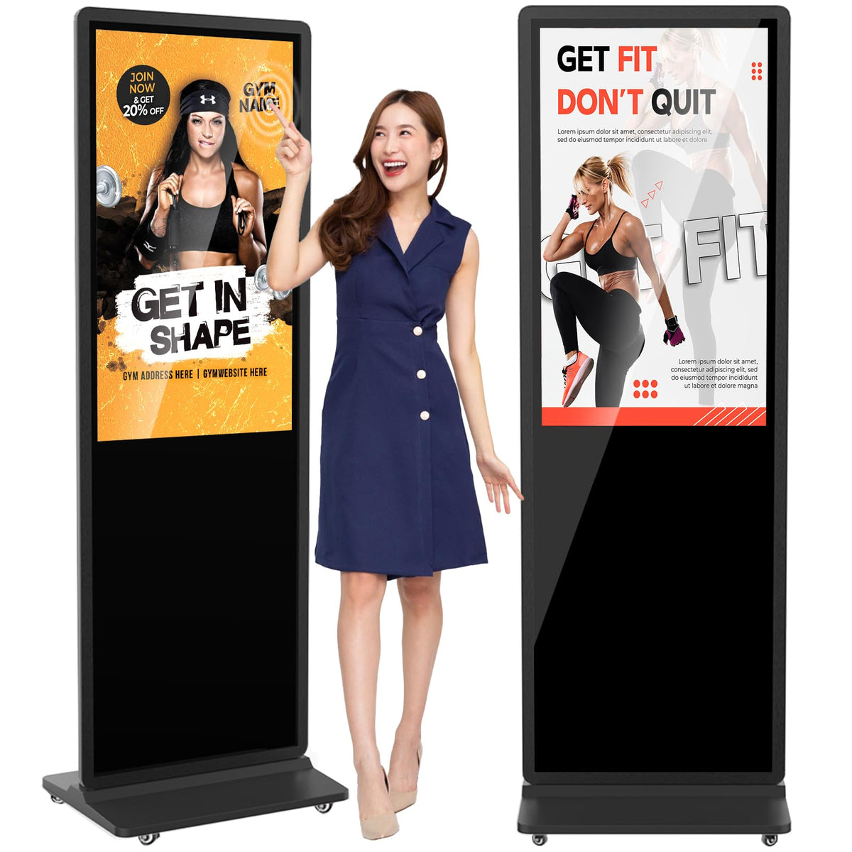 32 inch Indoor Digital Signage LCD Screen IPS Floor Standing Digital Kiosks Interactive Displays with WiFi HDMI/USB Input Auto AD Player, Android OS Black