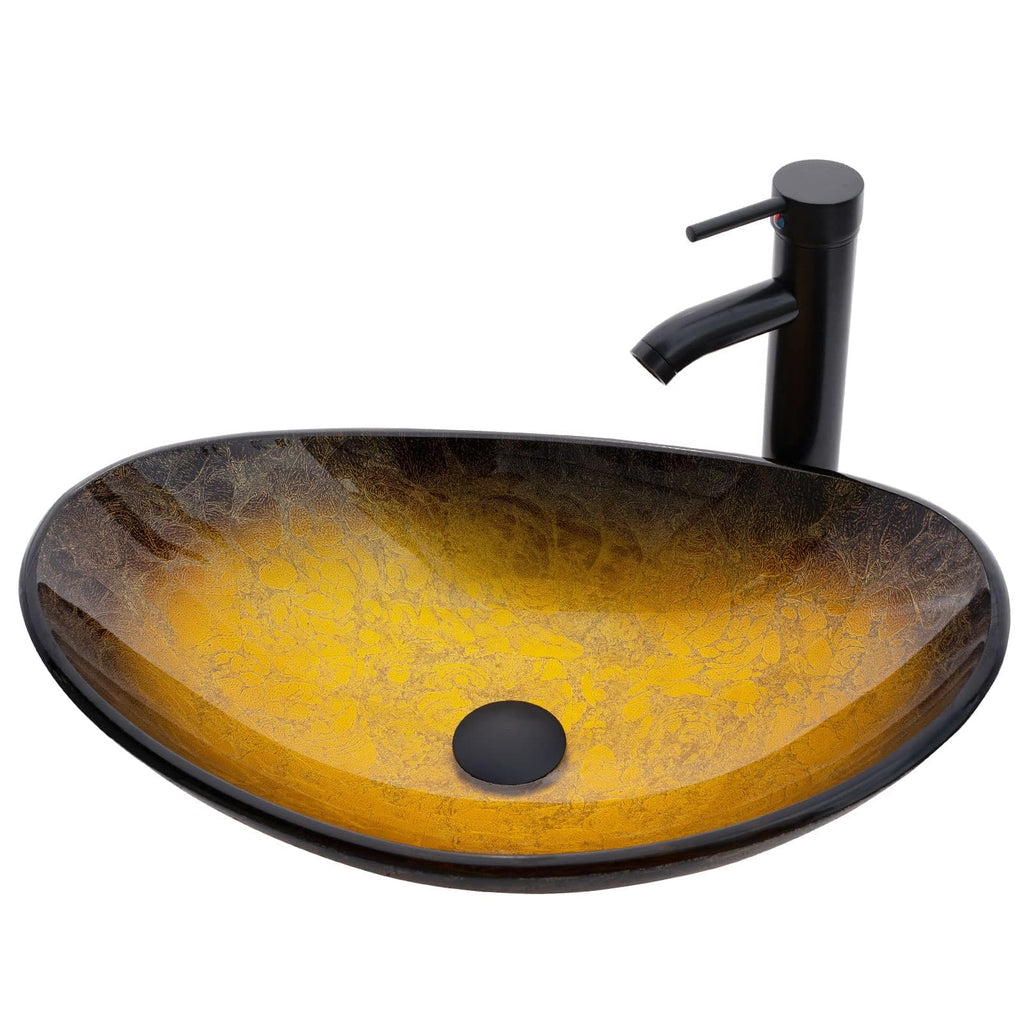 Vessel Sink Bathroom Sinks Tempered Glass Art Basin 20.8"x13.7" Oval Bowl Above Counter with Faucet and Pop-Up Drain Combo, Oval Clear Grey,Modern Countertop Bowl Sink