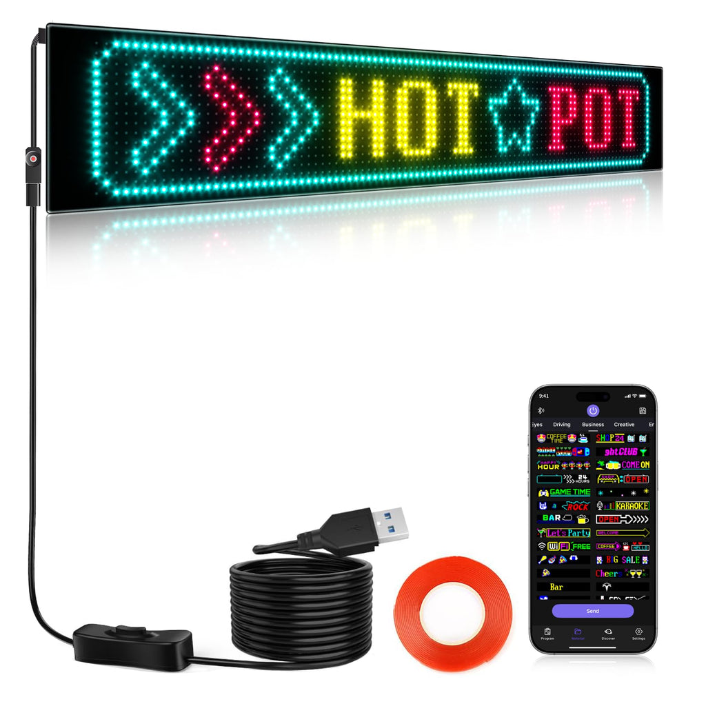 KJOY Bright Large Programmable LED Sign, 77''x8'' Flexible Scrolling LED Sign, Bluetooth App Control Custom Text Digital LED Display for Store, Schools, coffee, shop, Hotel