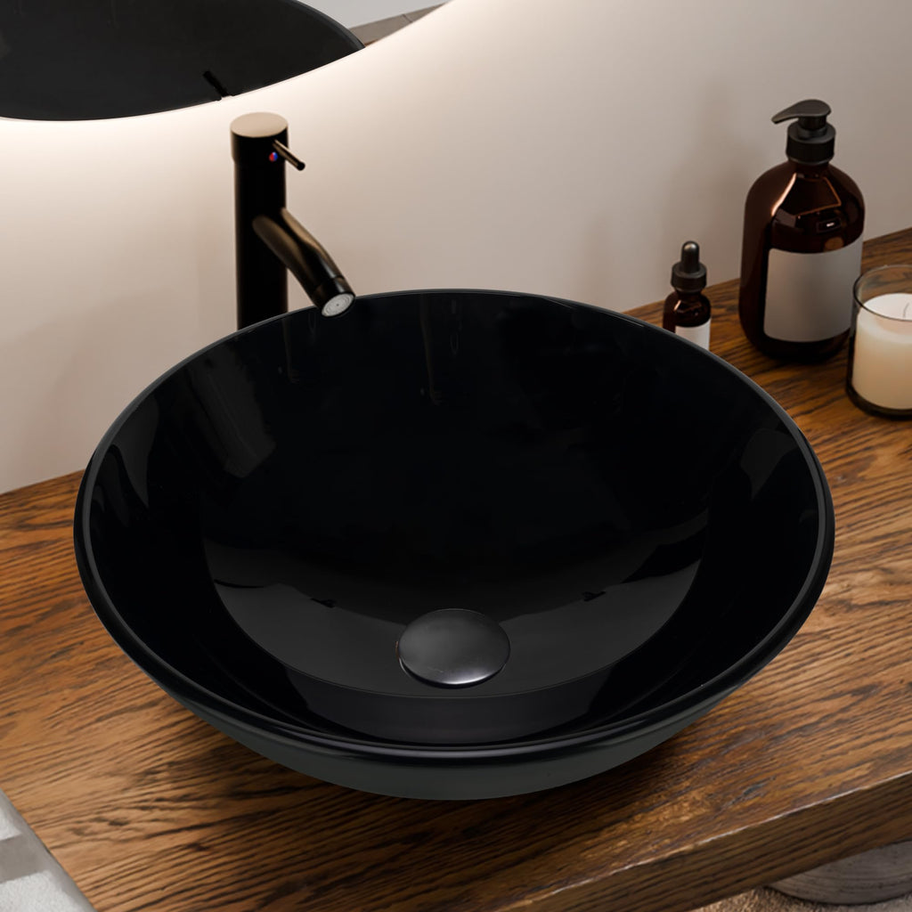Design Vessel Sink Concrete Bathroom Sink above Counter Small Vessel Sink Bathroom Sink Bowl Countertop Modern Sinks with Faucet and Drain Combo 15.7" Round Gray