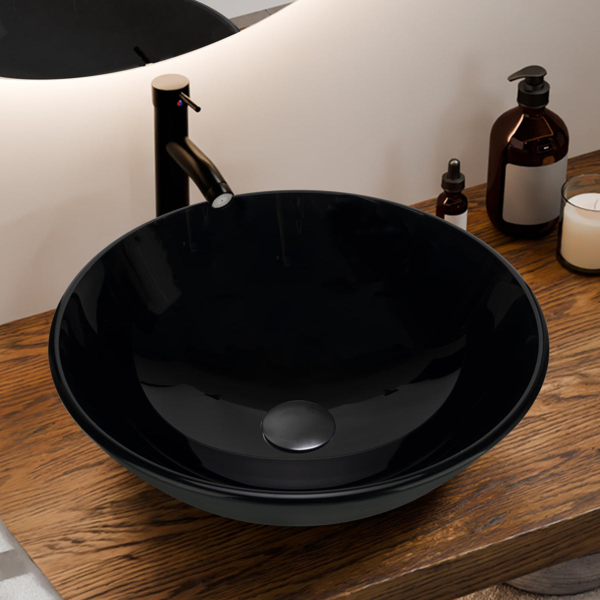 Design Vessel Sink Concrete Bathroom Sink above Counter Small Vessel Sink Bathroom Sink Bowl Countertop Modern Sinks with Faucet and Drain Combo 15.7" Round Gray