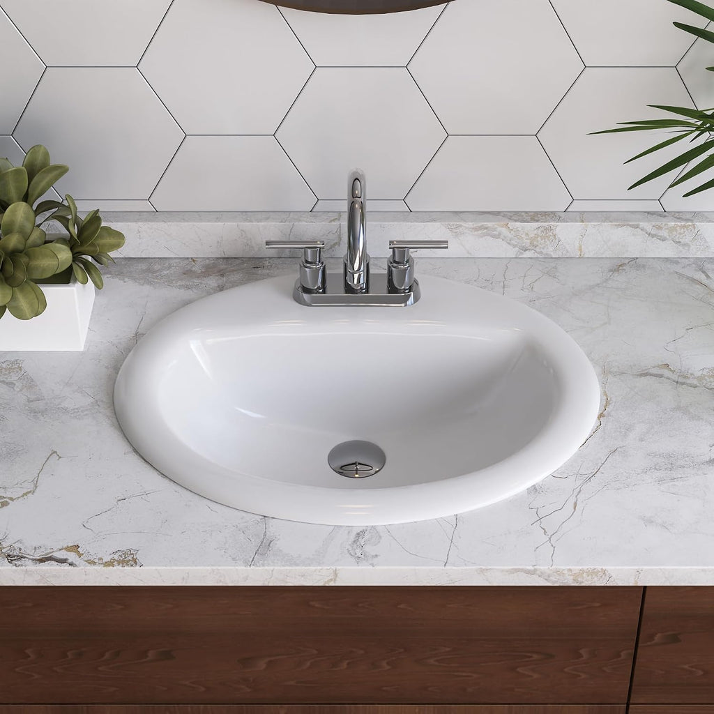 DeerValley Modern Drop In Bathroom Sink White 20"x17" Oval Vanity Art Basin