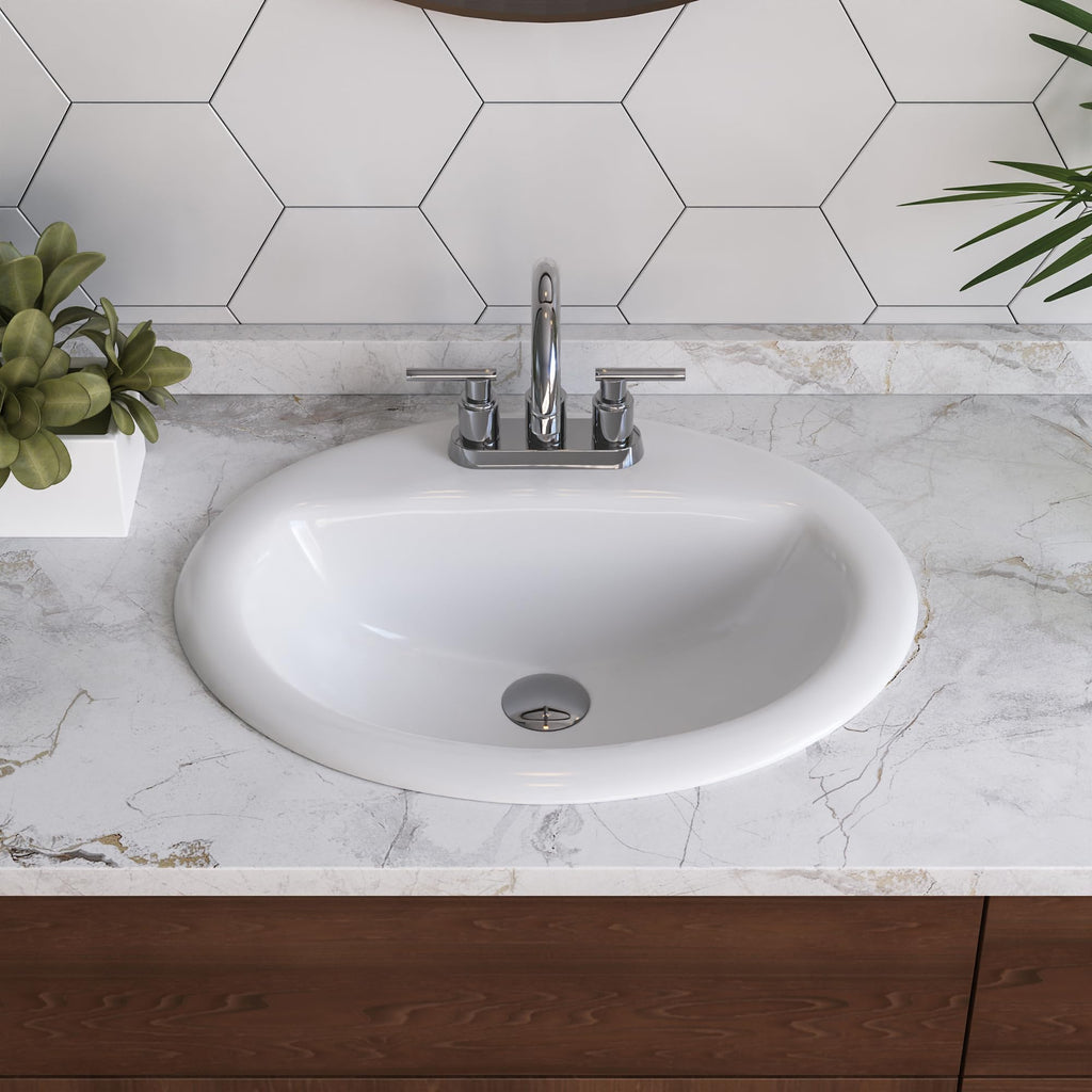 DeerValley Modern Drop In Bathroom Sink White 20"x17" Oval Vanity Art Basin