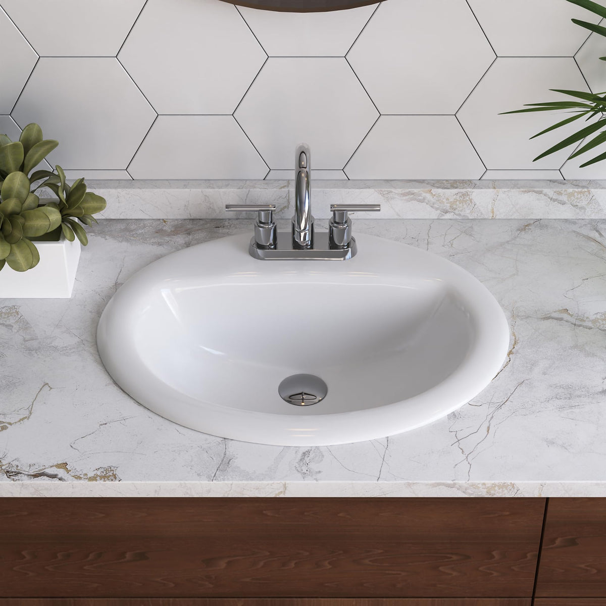 DeerValley Modern Drop In Bathroom Sink White 20"x17" Oval Vanity Art Basin