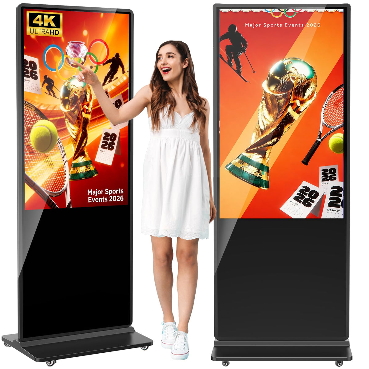 32 inch Indoor Digital Signage LCD Screen IPS Floor Standing Digital Kiosks Interactive Displays with WiFi HDMI/USB Input Auto AD Player, Android OS Black