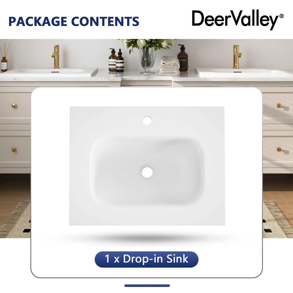 DeerValley Modern Drop In Bathroom Sink White 20"x17" Oval Vanity Art Basin