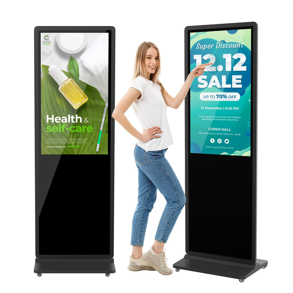 MWE 43 Inch Indoor Floor Standing Digital Signage Advertising Display Kiosk LCD Screen Commercial Totem Android System Vertical Poster with Auto Media Player