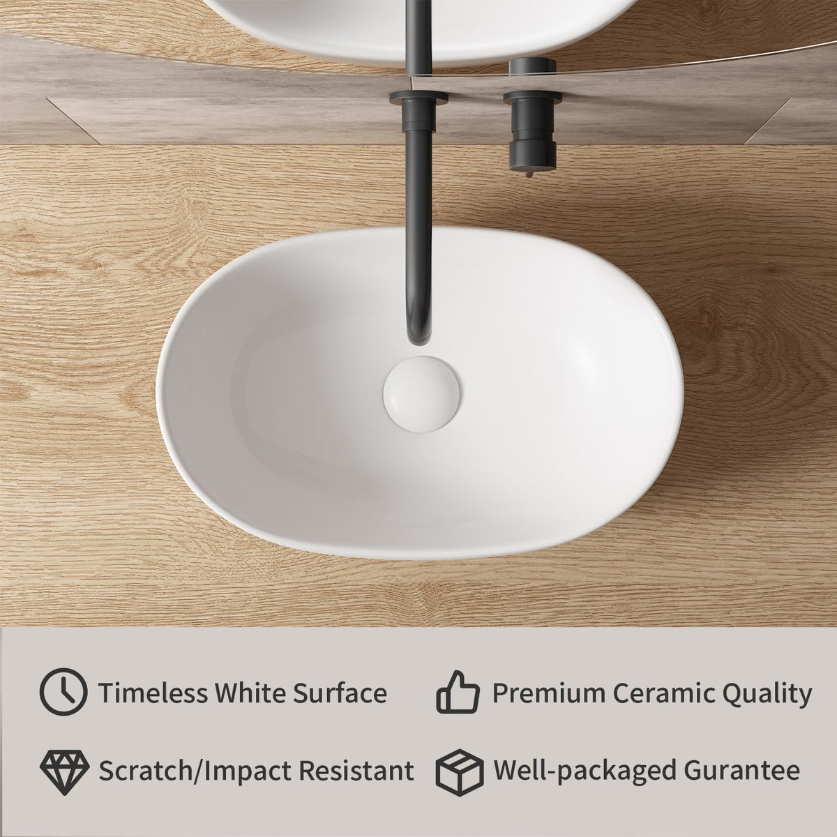 Large Bathroom Vessel Sinks: 24â³x14â³ Oval Bathroom Sink Bowl, Countertop Bathroom Sinks Ceramic Bathroom Vanity Sink Modern Vessel Sinks for Bathrooms