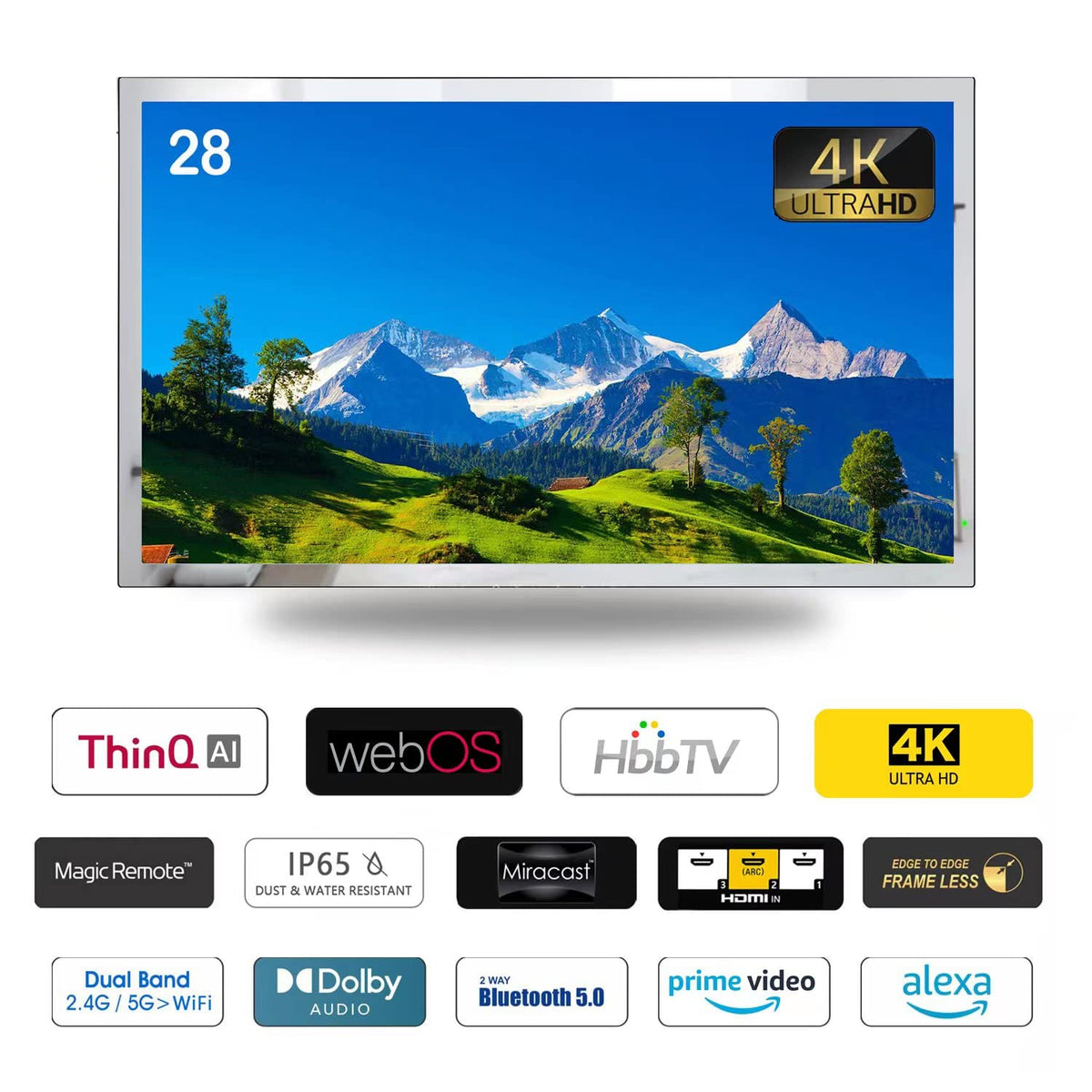 Soulaca 55 inches Smart Waterproof Mirror TV 4K UHD webOS Built-in ATSC DTV Tuner Voice Control, Large Bathroom & Indoor Hotel Resort Television Wall-Mount Big Screen Pool