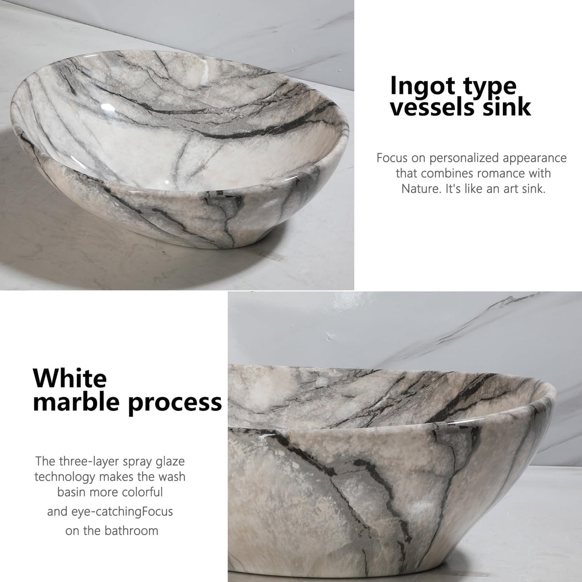 Marbling Oval Vessel Sink, 16x13 Inch