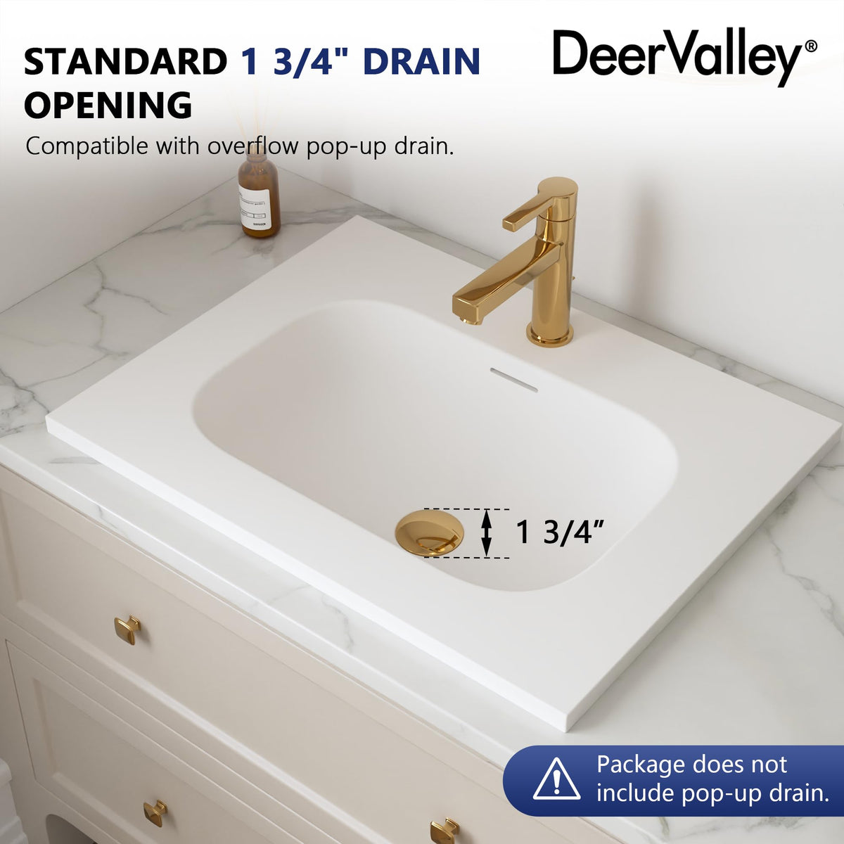 DeerValley Modern Drop In Bathroom Sink White 20"x17" Oval Vanity Art Basin