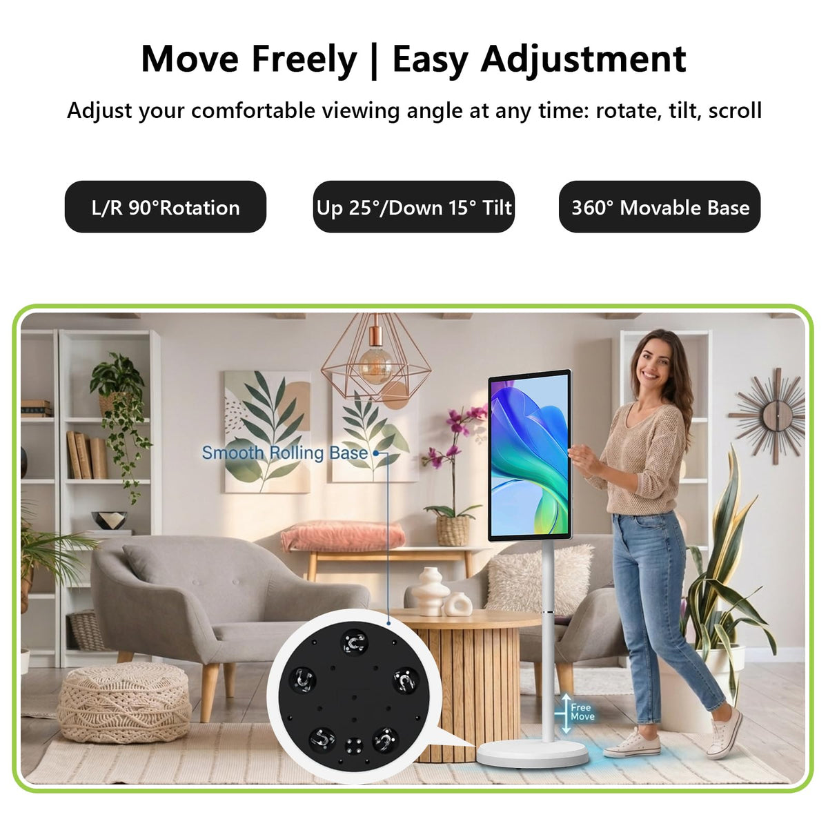 OFD 27" Portable TV on Wheels,Mobile TV Touchsreen for Home,Android 15,Gen2