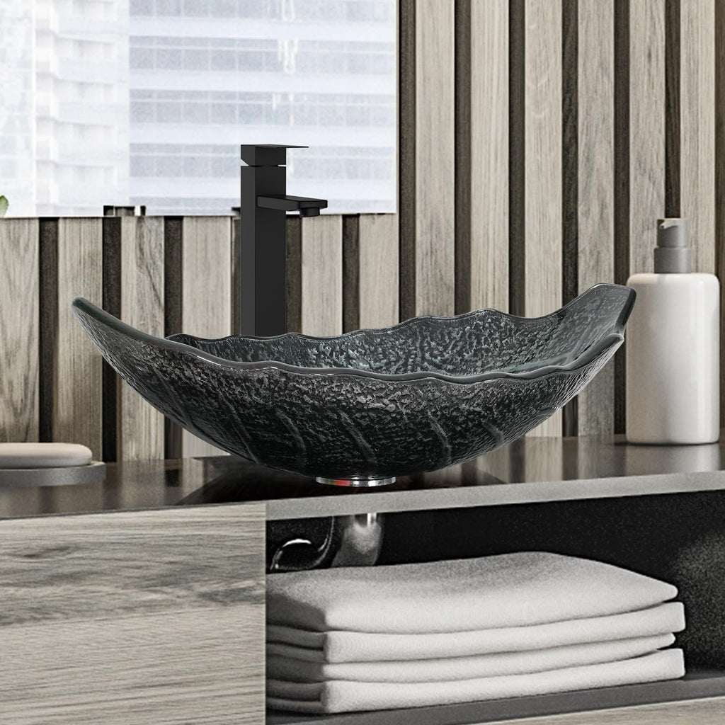Bathroom Leaf Shape Artistic Glass Vessel Sink, Brown