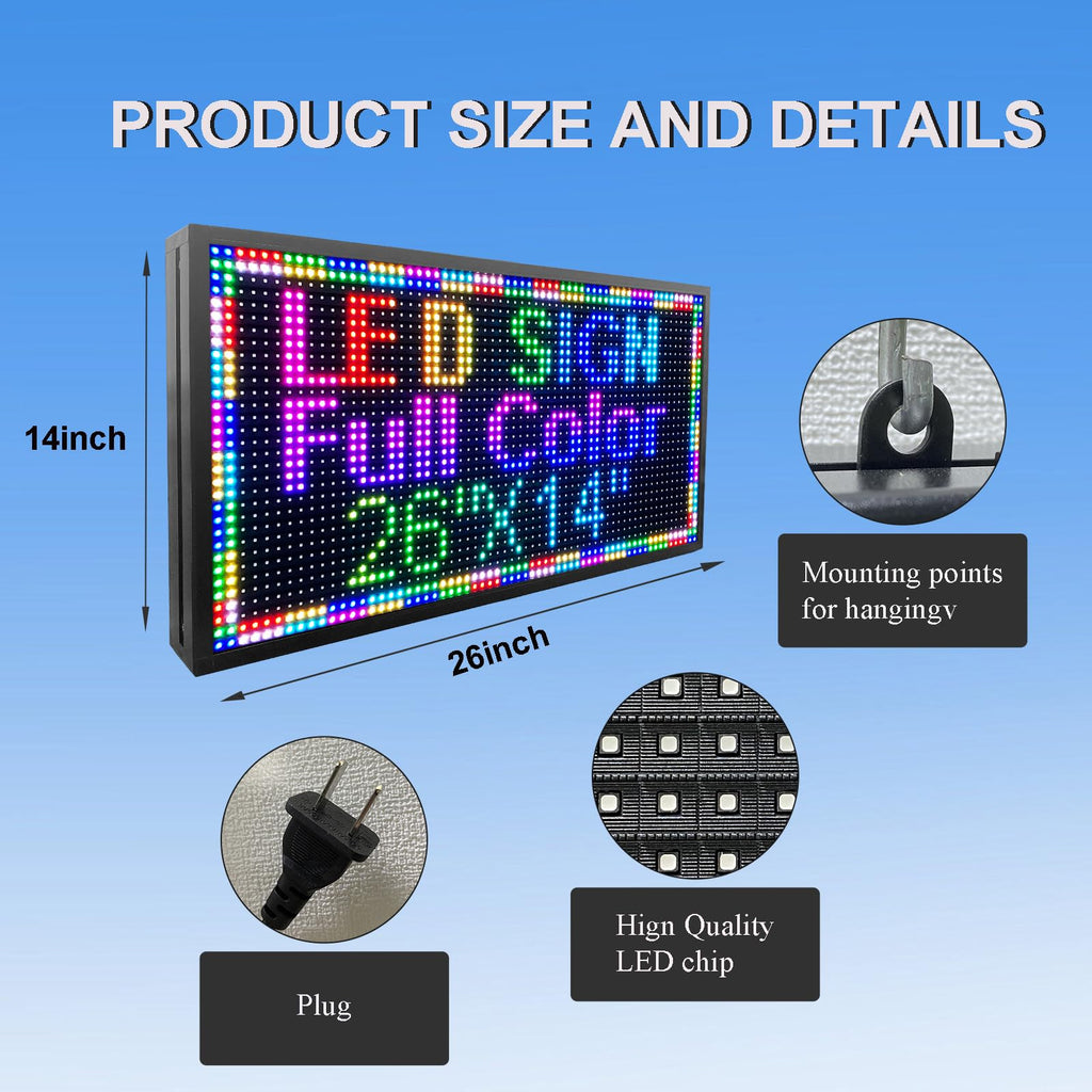 P10 Outdoor RGB Full Color WiFi Programmable Bright LED Scrolling Message Display Board 65âx14â Led Sign, Led Digital Sign Board, Perfect Solution for Store Advertising