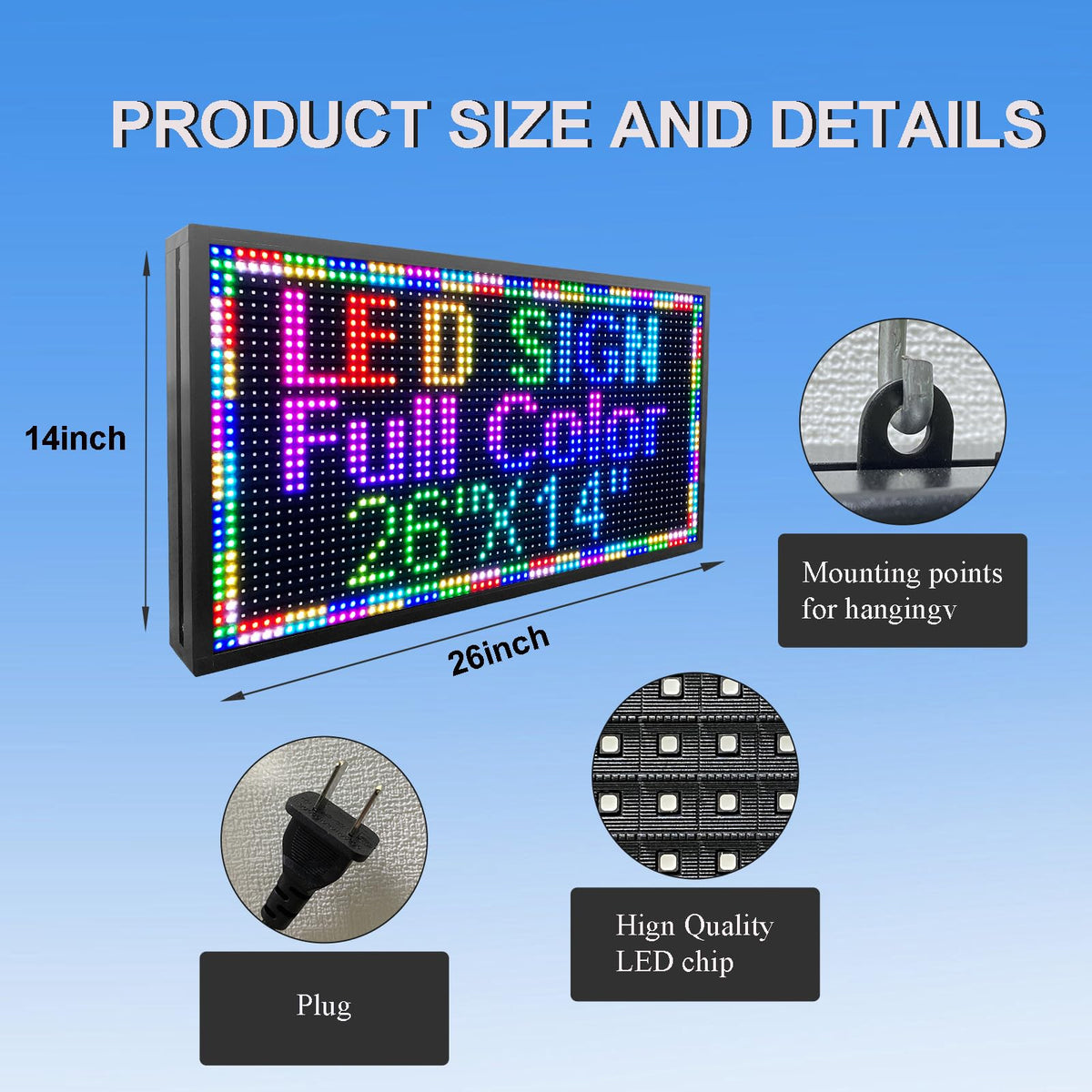 P10 Outdoor RGB Full Color WiFi Programmable Bright LED Scrolling Message Display Board 65âx14â Led Sign, Led Digital Sign Board, Perfect Solution for Store Advertising