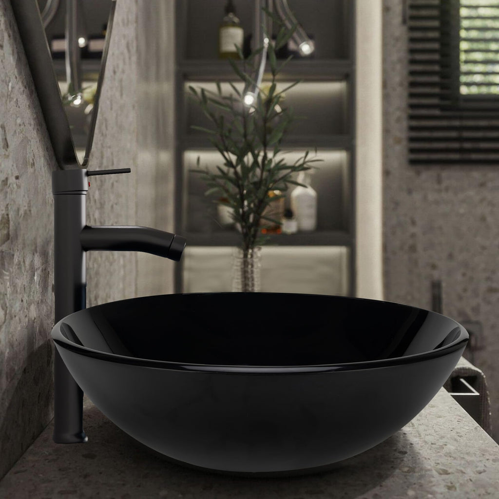 Design Vessel Sink Concrete Bathroom Sink above Counter Small Vessel Sink Bathroom Sink Bowl Countertop Modern Sinks with Faucet and Drain Combo 15.7" Round Gray