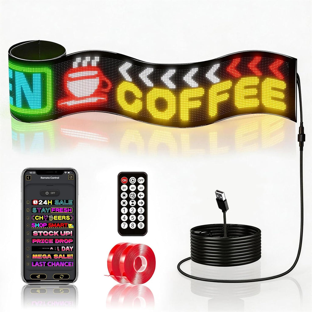 HYPERLITE Scrolling LED Sign: Custom Text LED Display 35.4" x 7.6" - USB LED Advertising Sign - Programmable LED Sign - for Business Party Birthday Decorations