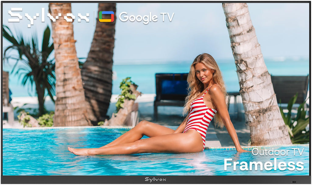 SYLVOX 65'' Outdoor TV, Premium Ultra-Narrow Bezel, IP56 Weatherproof, 1,000-Nit 4K UHD Anti-Glare Screen, Smart Google TV, All-Metal Durable Outdoor TV for Deck, Patio, Partial Sun (Frameless, 2026)