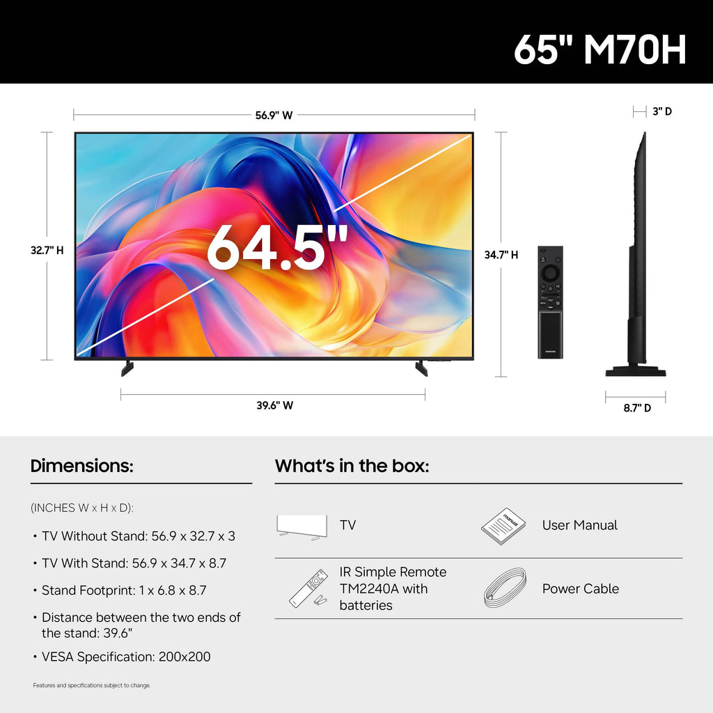 Samsung 43-Inch Class M70H Series, Mini LED, 4K, Smart TV, 2026 Model