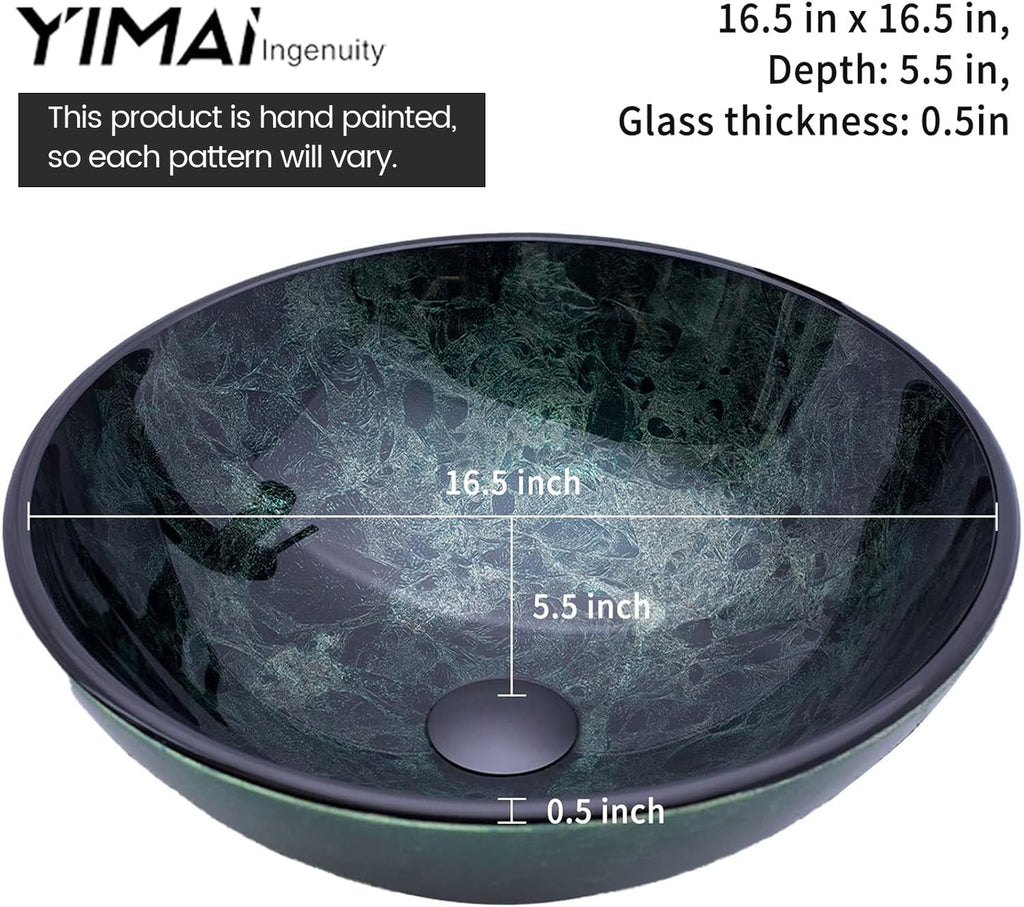 Design Vessel Sink Concrete Bathroom Sink above Counter Small Vessel Sink Bathroom Sink Bowl Countertop Modern Sinks with Faucet and Drain Combo 15.7" Round Gray