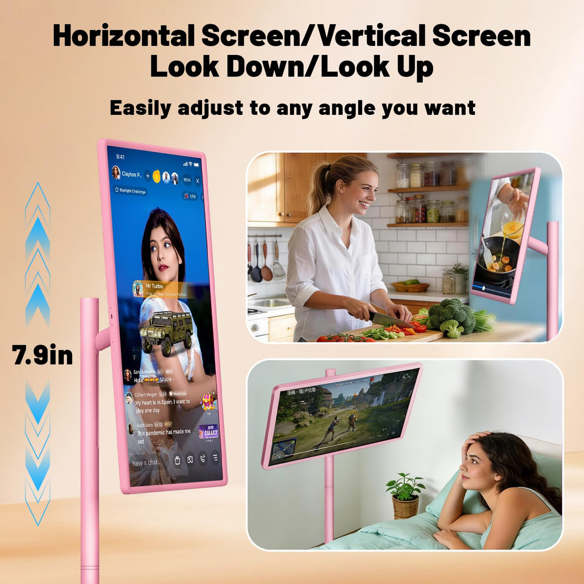 VLH 32 Inch Smart Portable TV Tablet with Rolling Stand, 1080P Touch Screen Rolling TV, Built-in 38400mAh Battery, Android 15, 8+128GB Wireless TV on Wheels with Remote, 360Â° Rotation, 5MP Camera