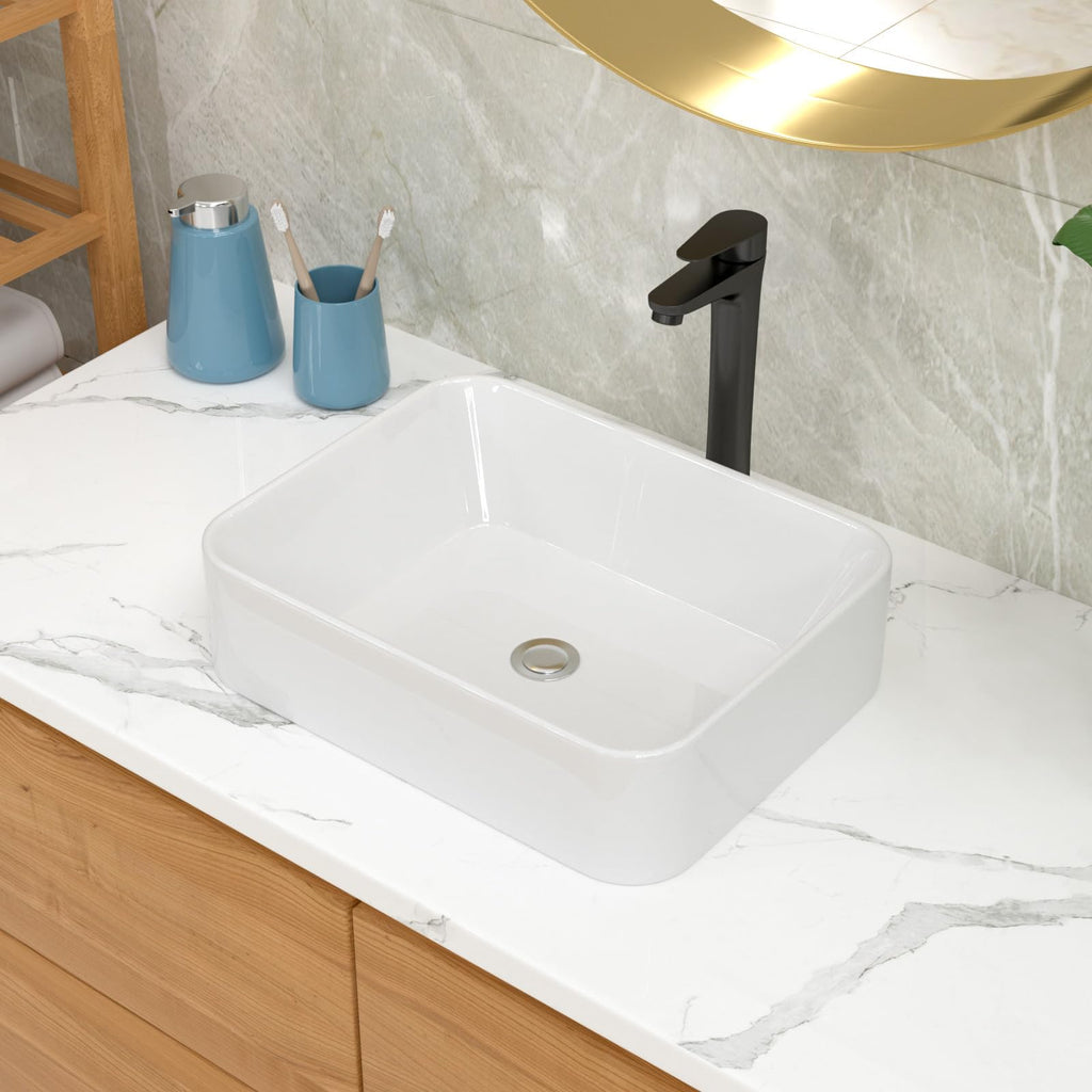 Lordear Wall Mounted Vessel Sink 16x11 Inch, U-Shape White Porcelain Bathroom Sink with Black Faucet and Support Pedestal Legs, Wall Hung Vanity Sink with Towel Rack for Small Bathrooms