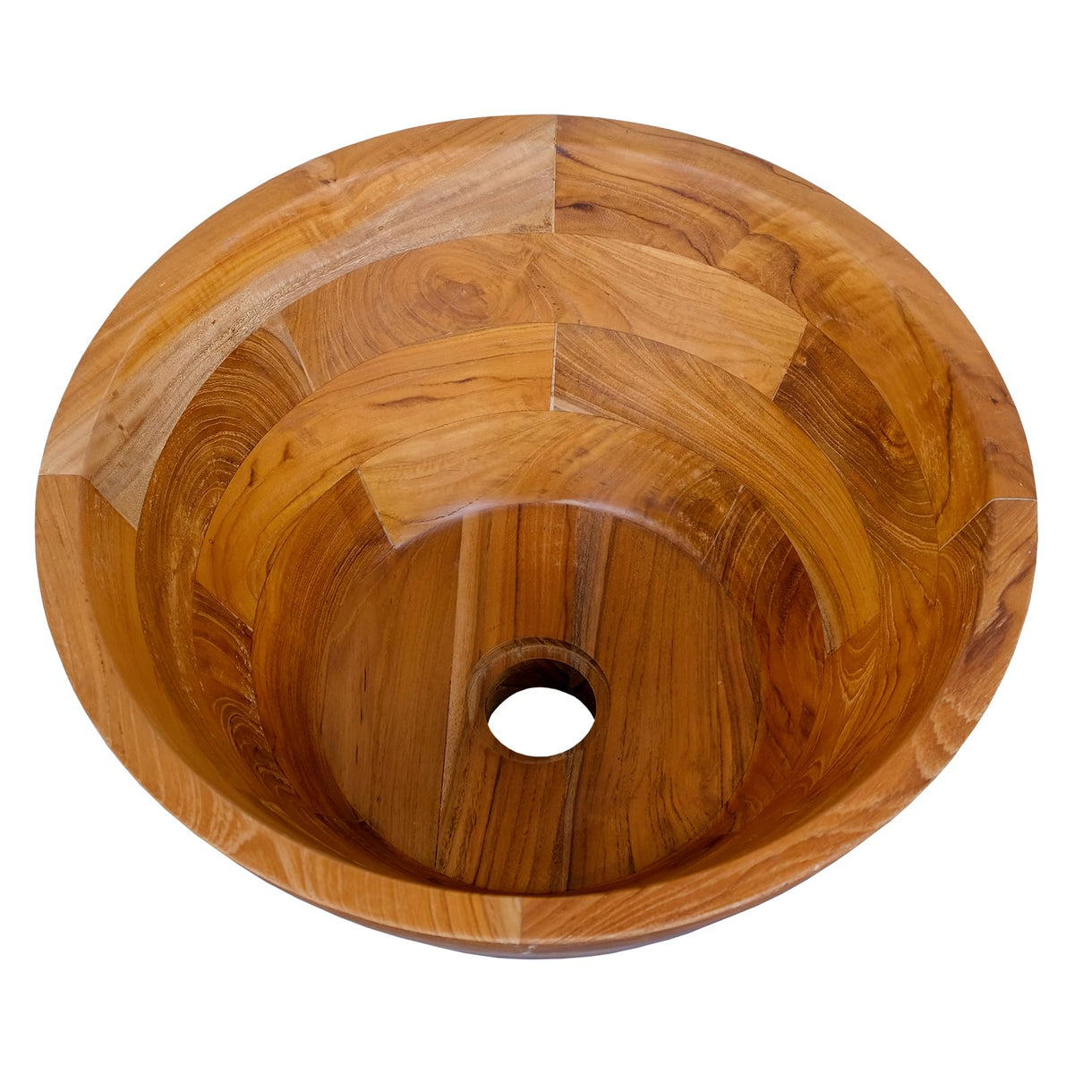 Giantex Teak Wood Vessel Sink - Bathroom Washbasin with Smooth Finish, Round Corner, 2.5â Drain Hole for 1 5/8" Drainage, Above Counter Vanity Sinks, No Assembly Art Basin (16â x 16â x 4â Bowl-shaped)