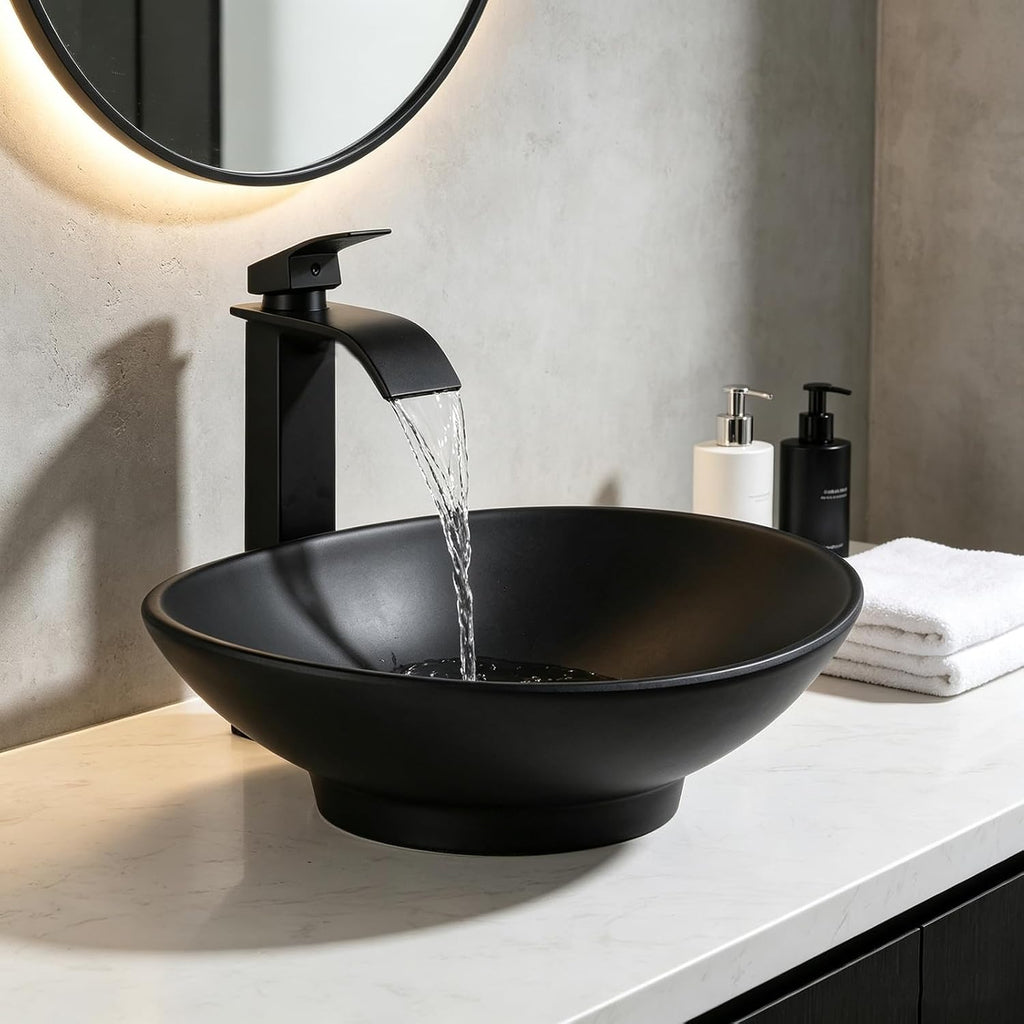 16" Black Oval Bathroom Sink Set
