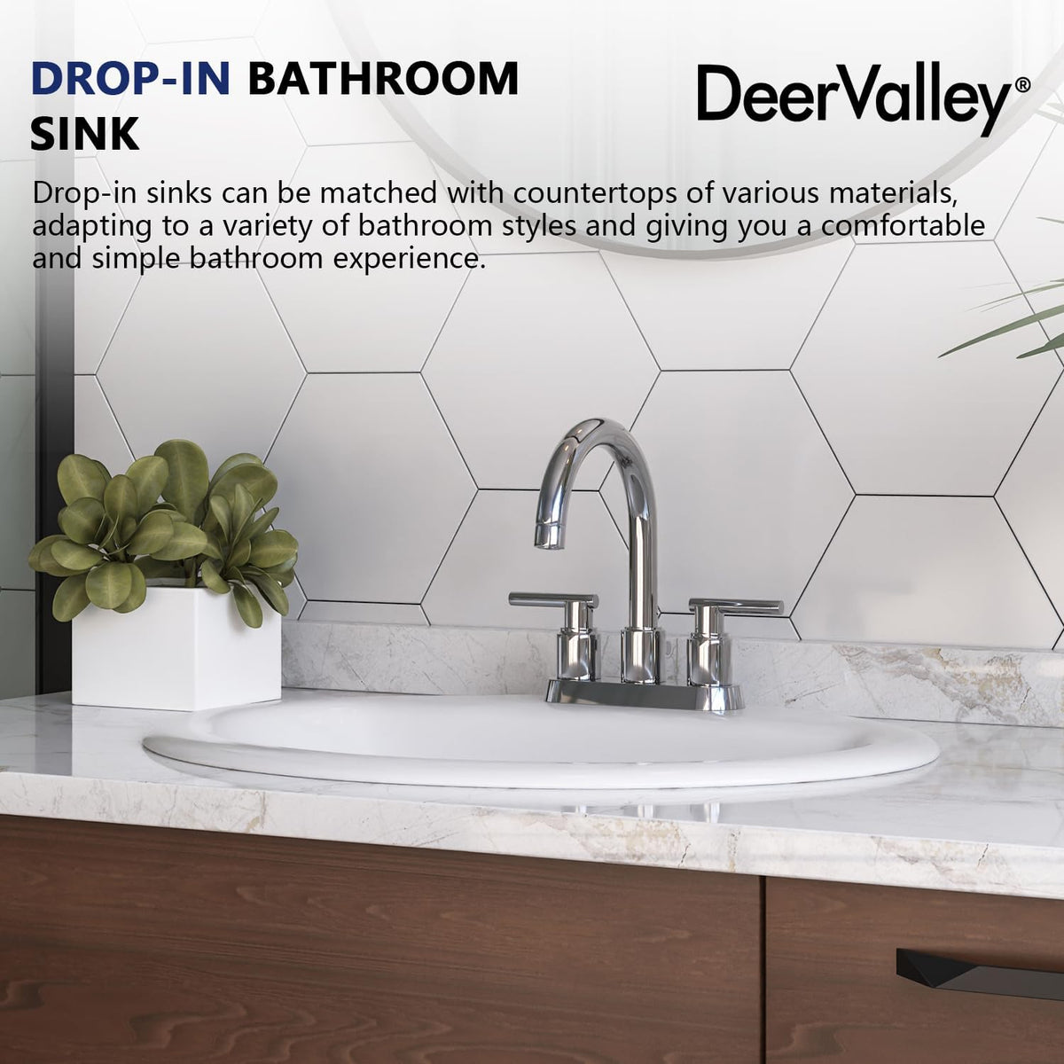 DeerValley Modern Drop In Bathroom Sink White 20"x17" Oval Vanity Art Basin