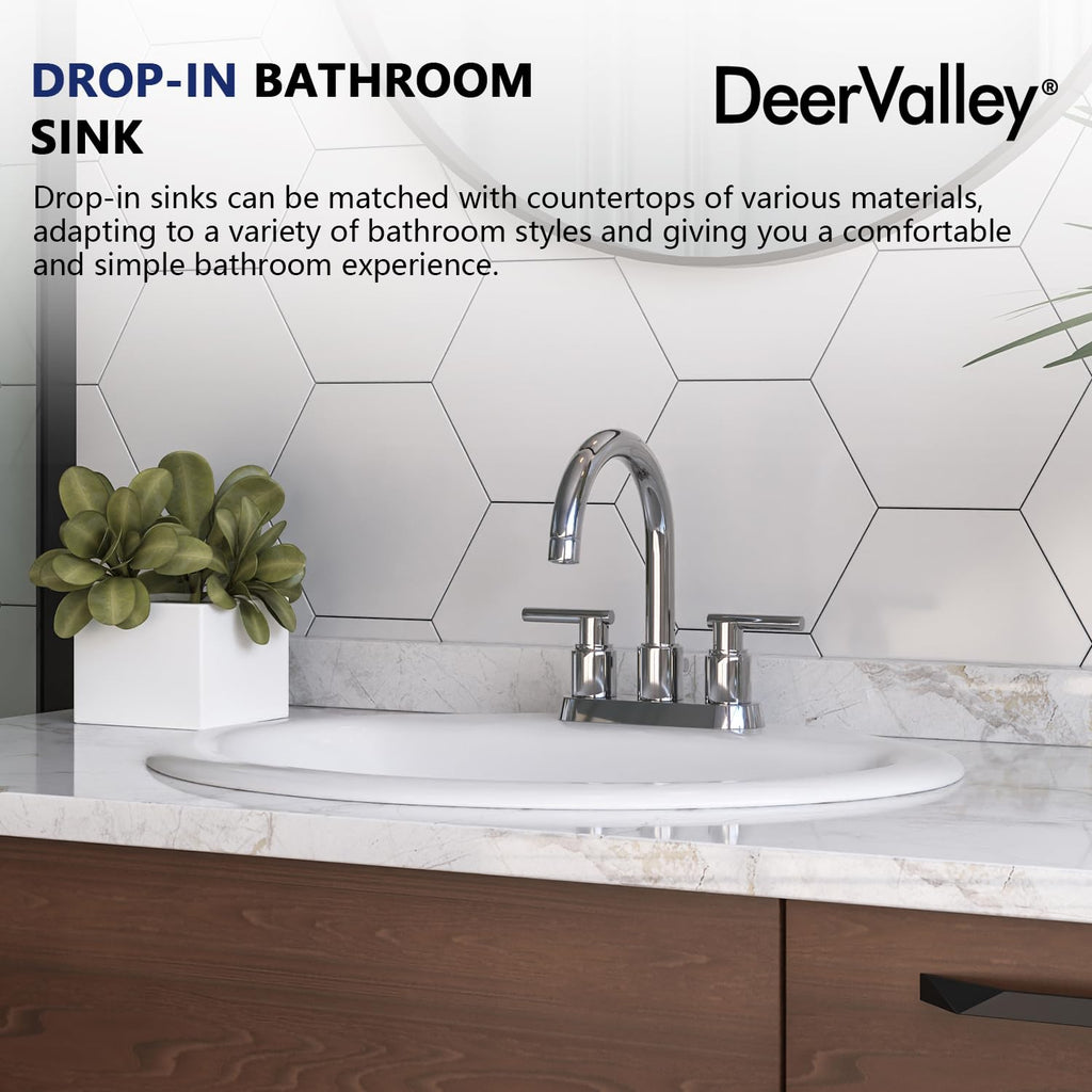 DeerValley Modern Drop In Bathroom Sink White 20"x17" Oval Vanity Art Basin