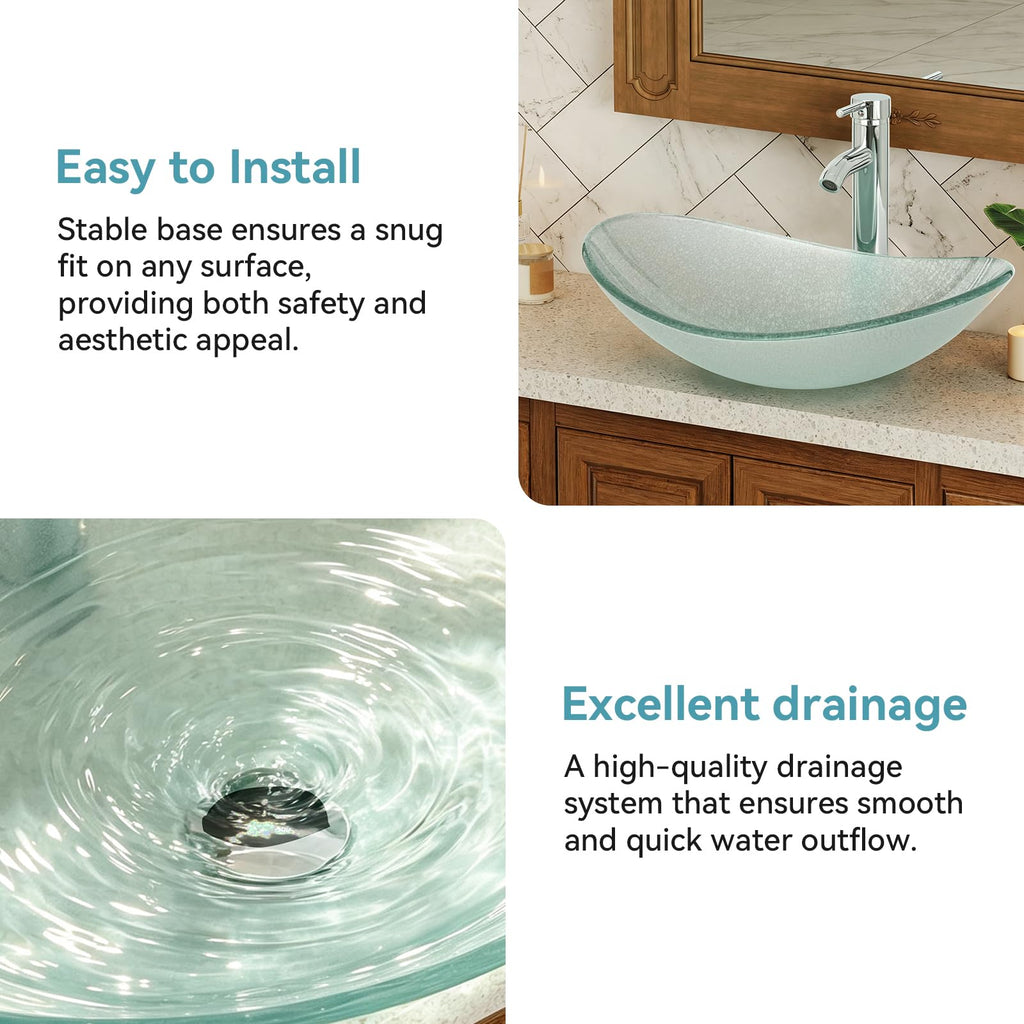 YOURLITE Bathroom Artistic Vessel Sink, Tempered Glass Countertop Bowl Sink