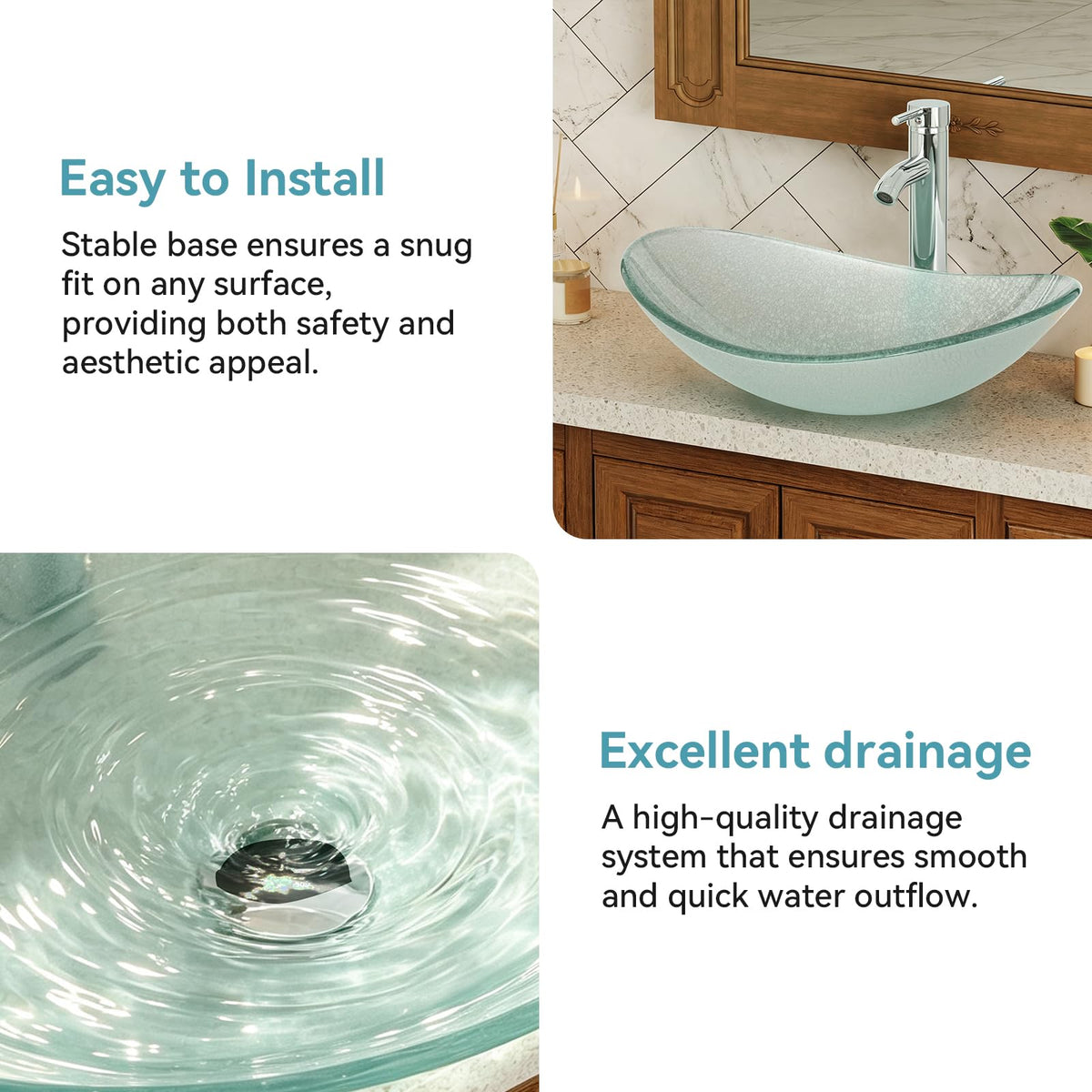 YOURLITE Bathroom Artistic Vessel Sink, Tempered Glass Countertop Bowl Sink