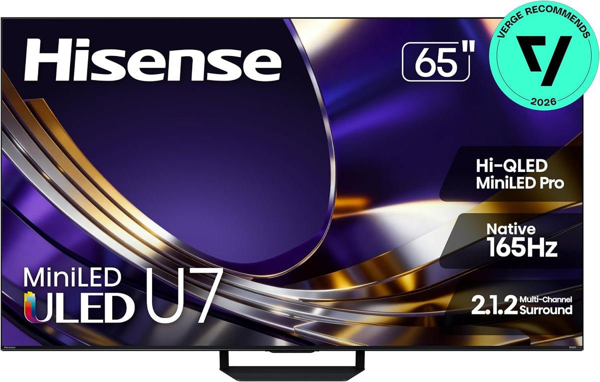Hisense 65" U7 Mini-LED ULED 4K UHD Best Premium Gaming Smart Google TV (65U7SG, 2026 NEW) - Hi-QLED, Native 165Hz, VRR 330, HDR10+, Dolby Vision IQ Â· Atmos, IMAX Enhanced, Anti-Reflection, 2.1.2 Ch