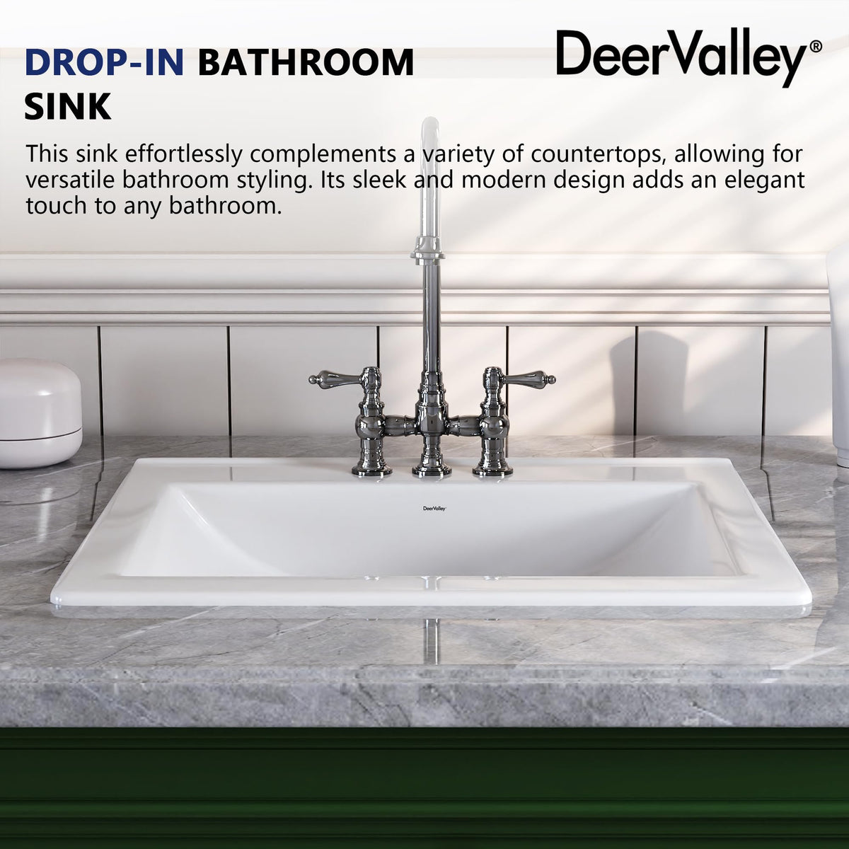 DeerValley Modern Drop In Bathroom Sink White 20"x17" Oval Vanity Art Basin