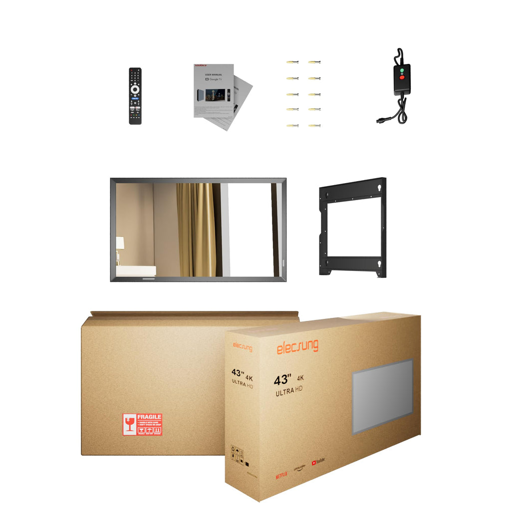 Soulaca 55 inches Smart Waterproof Mirror TV 4K UHD webOS Built-in ATSC DTV Tuner Voice Control, Large Bathroom & Indoor Hotel Resort Television Wall-Mount Big Screen Pool