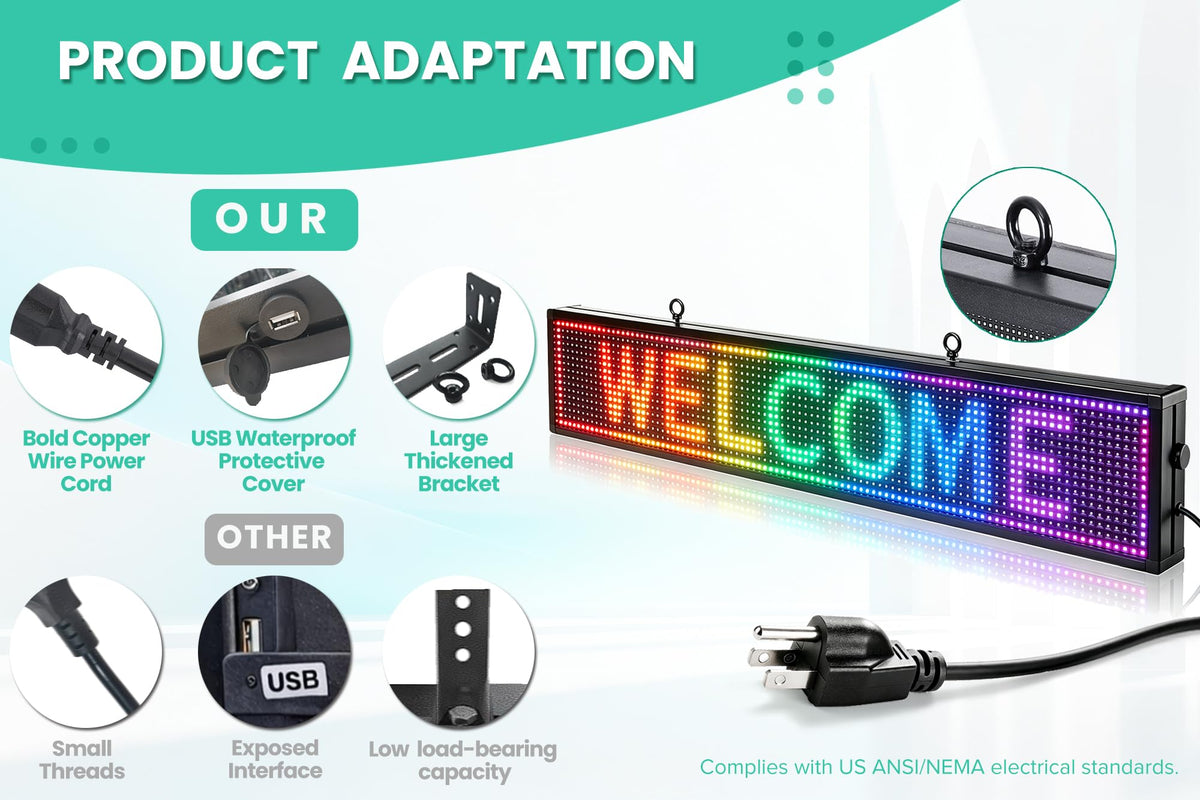 HCTCPALS P5 Outdoor LED Sign 65''x34'' Full-Color Programmable Digital Message Board High-Brightness IP65 Waterproof LED Display with WiFi & USB Control,Scrolling Message Board for Business Advertising-Text/Image/Video