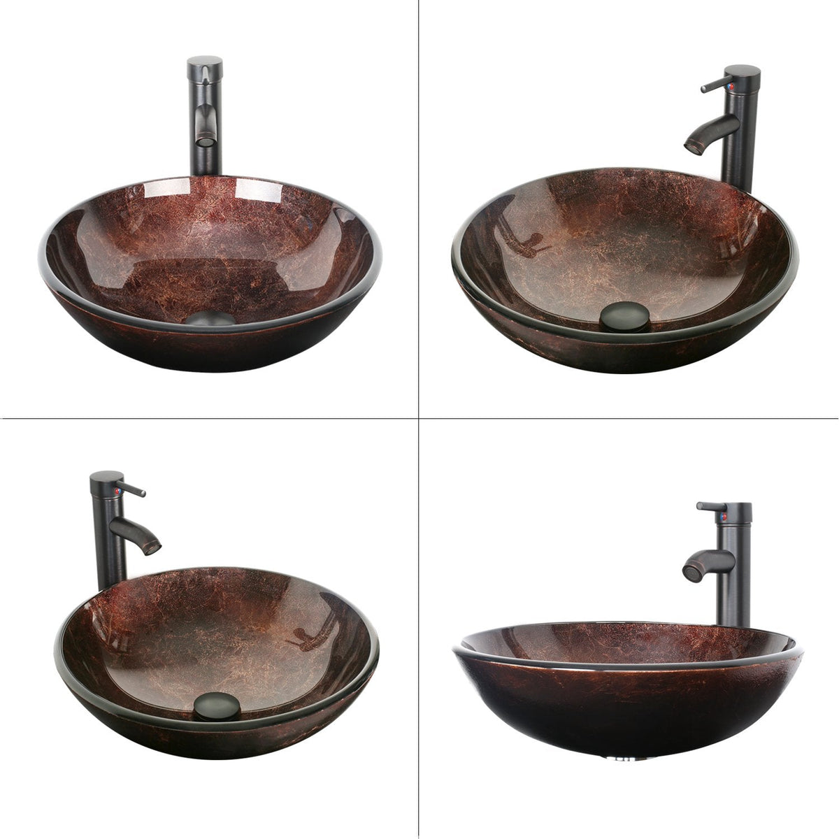 eclife 21.5" Bathroom Vessel Sink Modern Artistic Single Brown Boat Tempered Glass Basin Countertop Bowl Sink for Lavatory Vanity Cabinet, W/Water Save Faucet Pop Up Drain (A29BR)