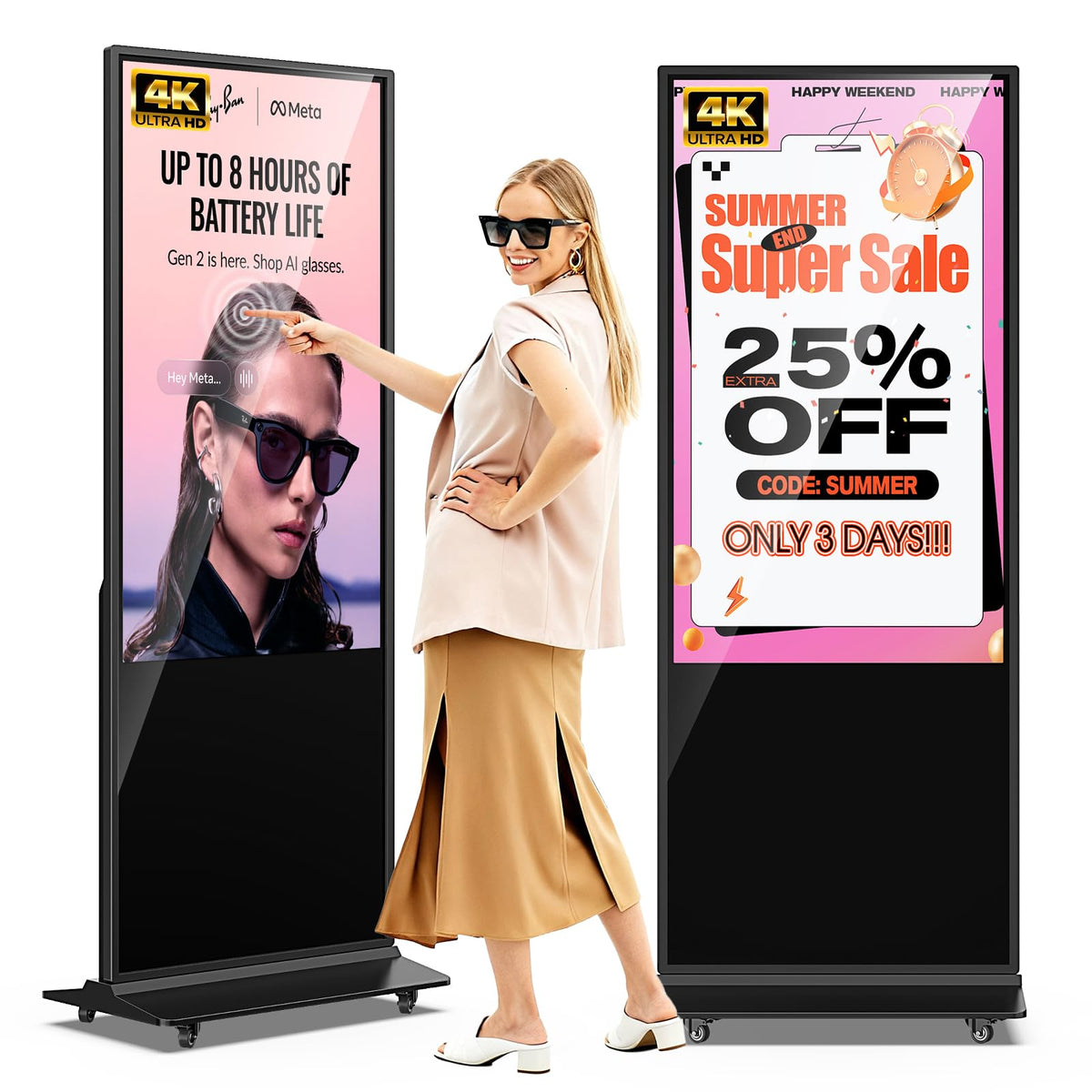 JIYANG 49 Inch Touchscreen Digital Signage Display Kiosk, Indoor Floor Standing LCD Advertising Display with Android Media Player, HDMI/USB/WiFi Input Auto Split Screenï¼Blackï¼