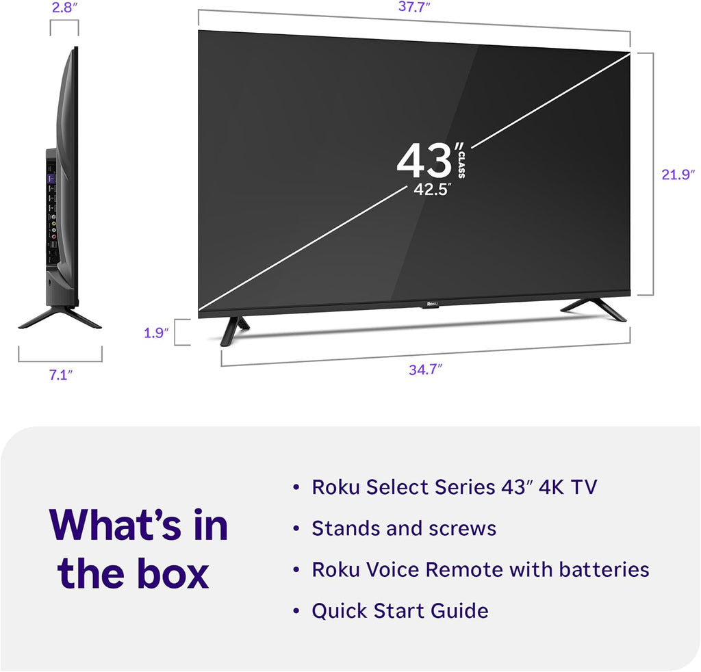 Roku 43-Inch Select Series Smart TV 2026-4K (2160p) HDR TV - RokuTV