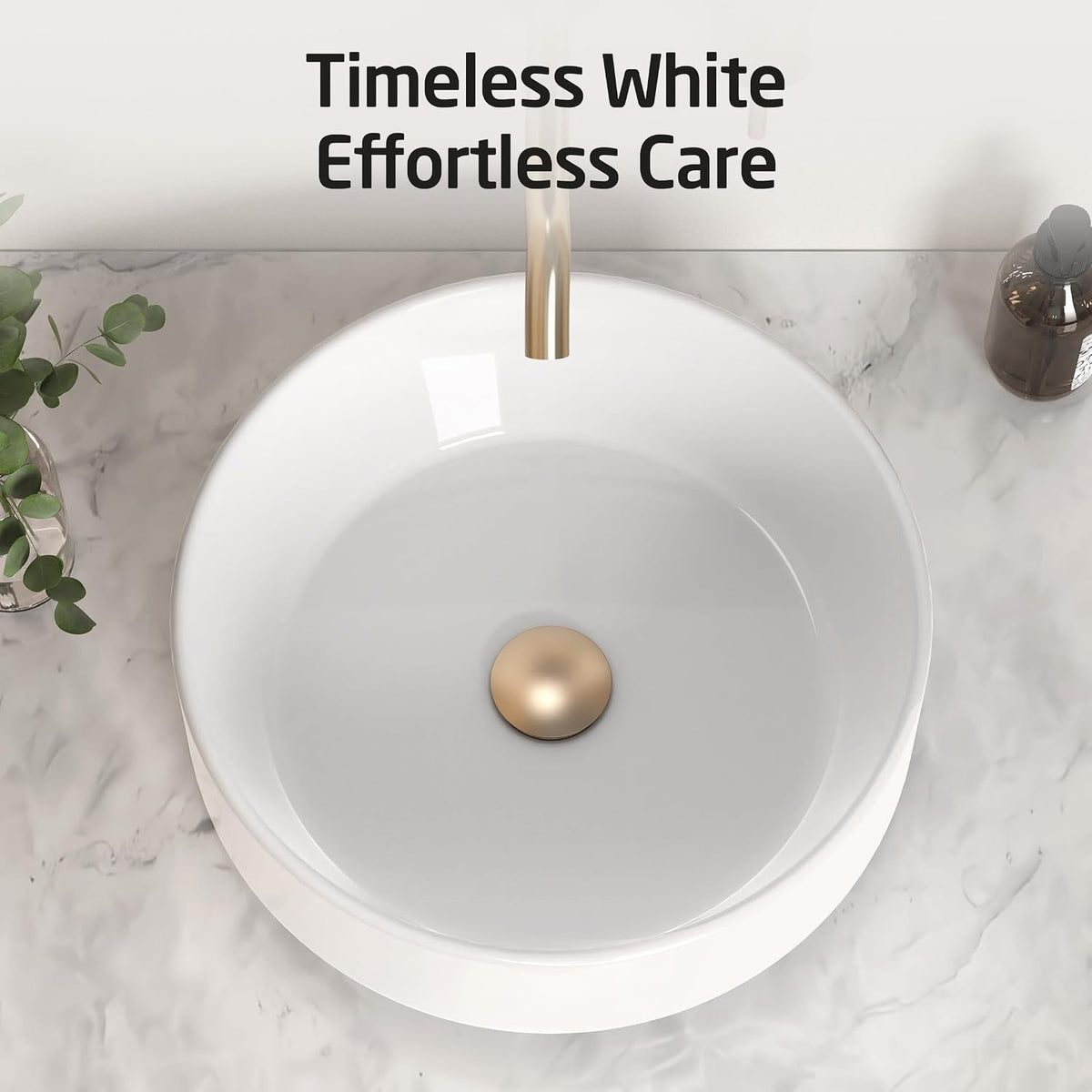 KES 16 Inch Round Vessel Sink, Bowl Sink for Bathrooms, White Ceramic