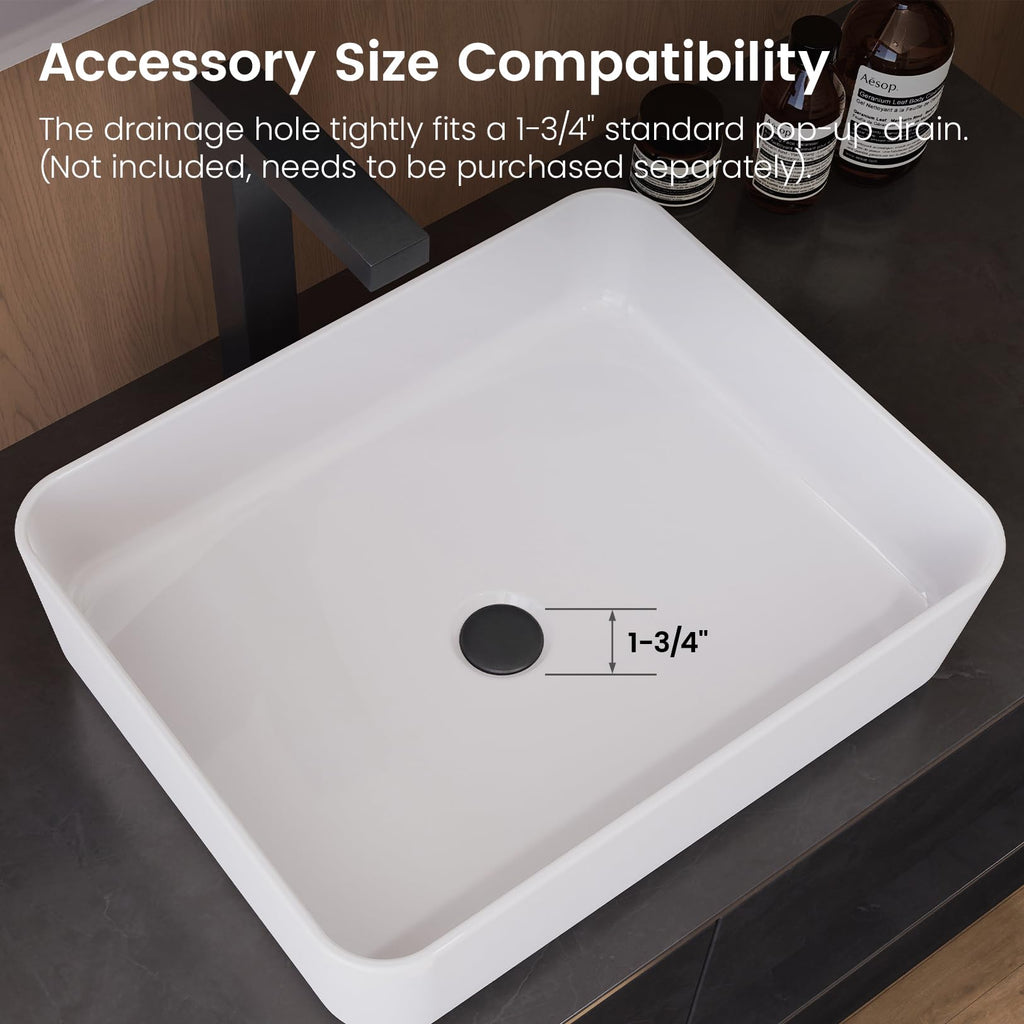 Matte Black Bathroom Vessel Sink Rectangular, 19.7â x 15.4â x 5.5â, Modern Countertop Bathroom Sink with Drainage Design, Above Counter Ceramic Basin for Powder Room - MJ-695
