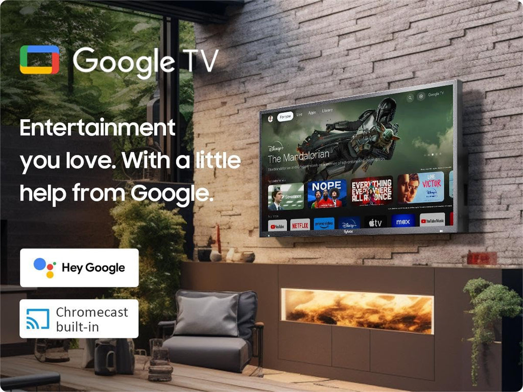 SYLVOX 65'' Outdoor TV, Premium Ultra-Narrow Bezel, IP56 Weatherproof, 1,000-Nit 4K UHD Anti-Glare Screen, Smart Google TV, All-Metal Durable Outdoor TV for Deck, Patio, Partial Sun (Frameless, 2026)